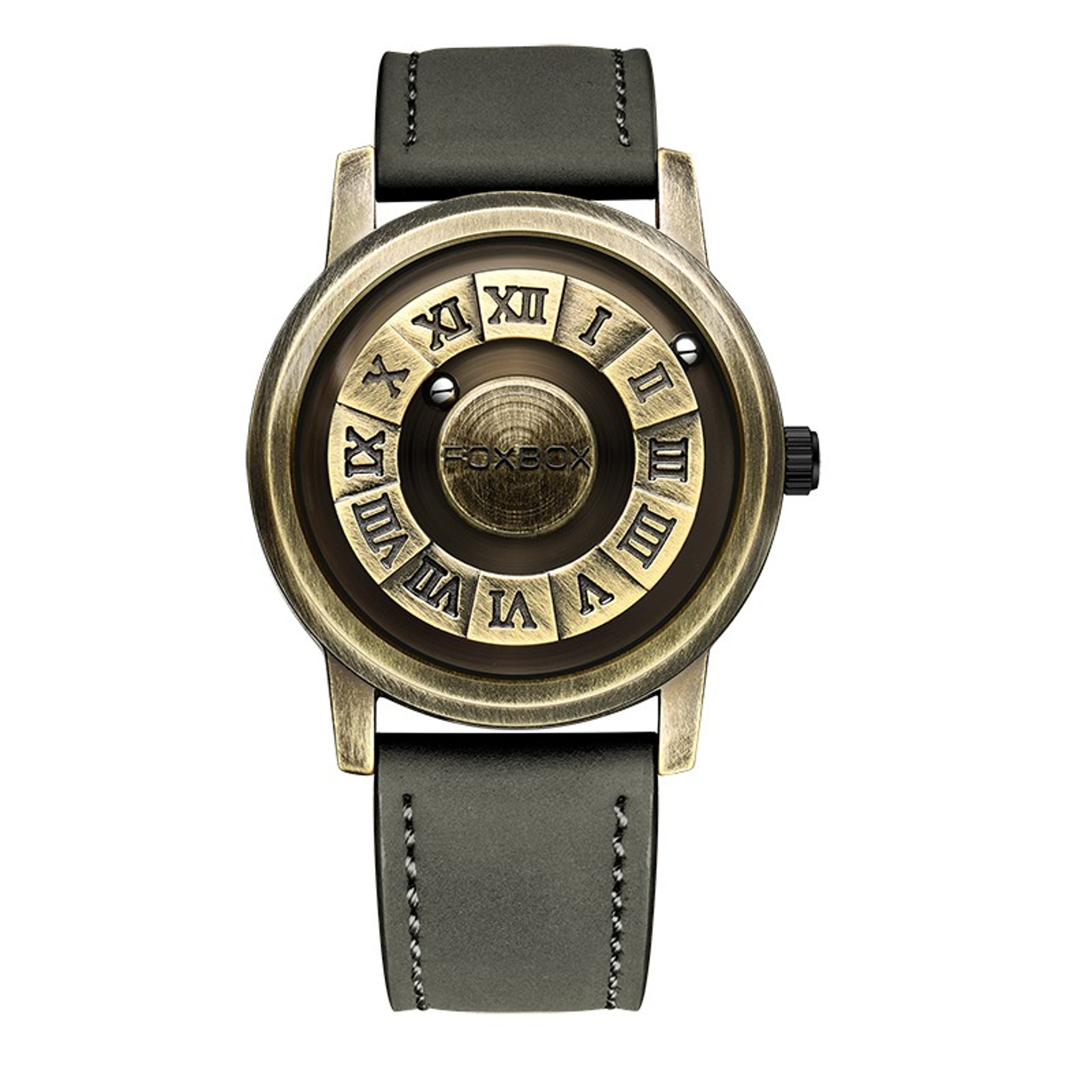 Magnetic Rolling Pointer Leather Quartz Watch For Men 7