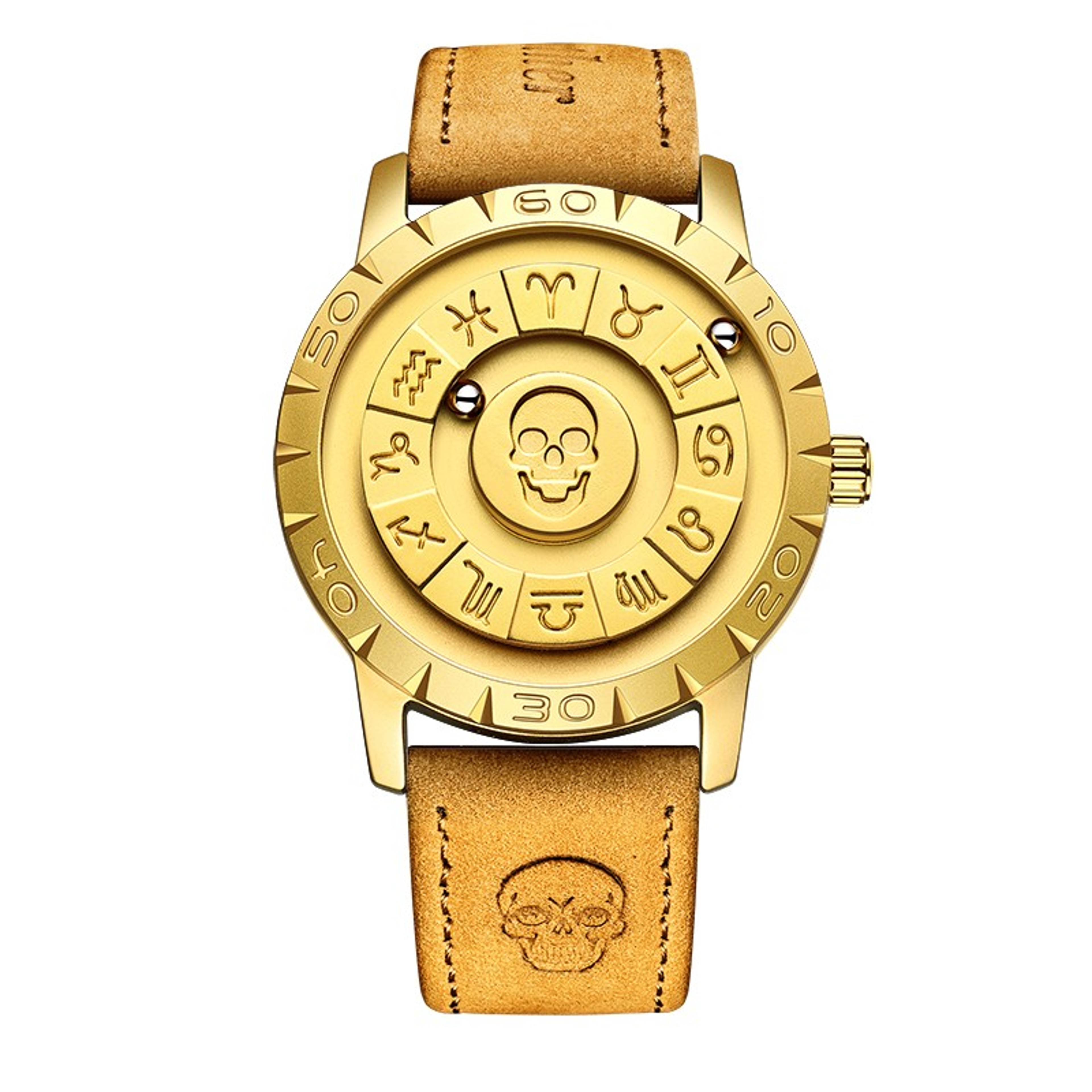 Magnetic Rolling Pointer Leather Quartz Watch For Men 9