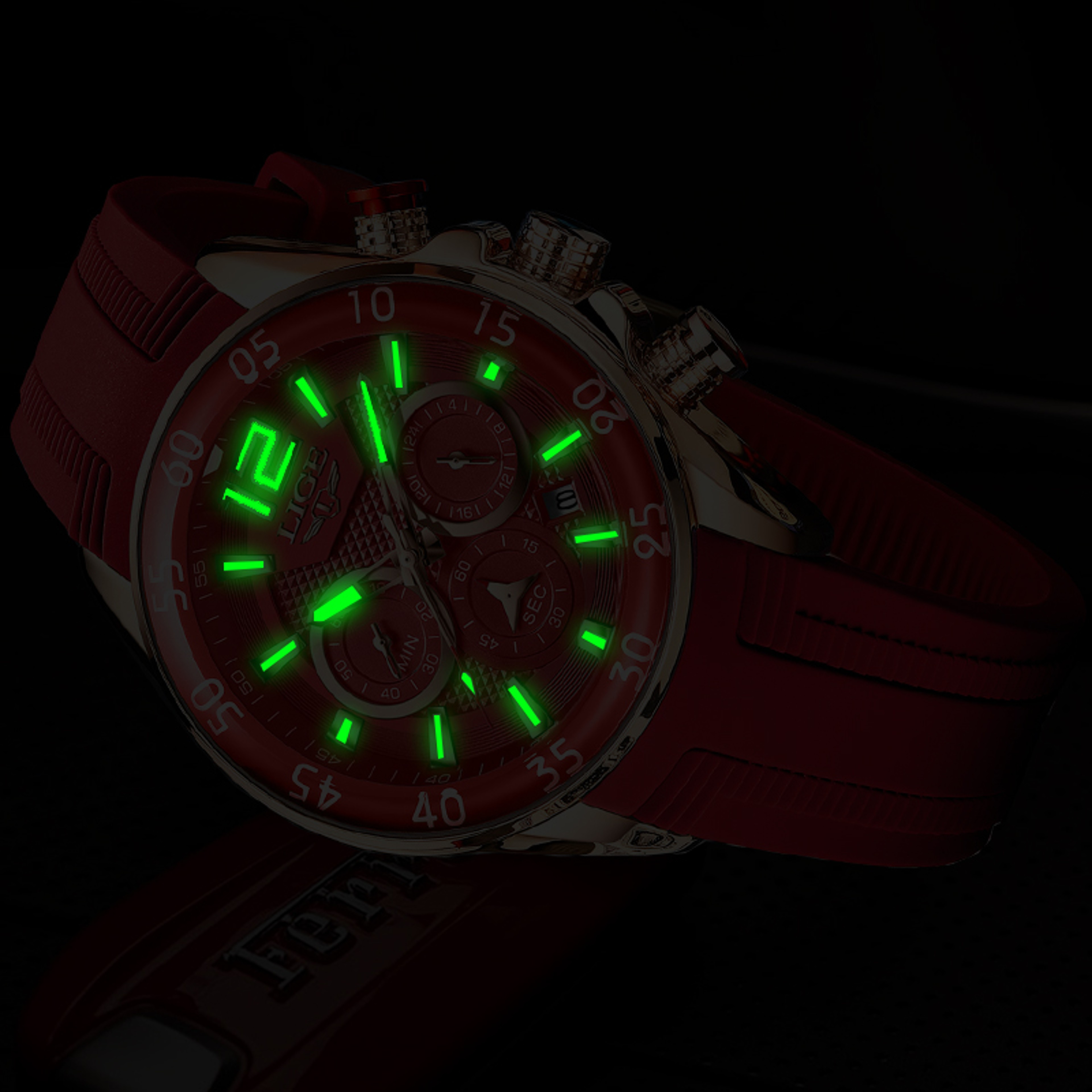 Waterproof Chronograph Watch With Luminous Dial And Silicone Strap 1