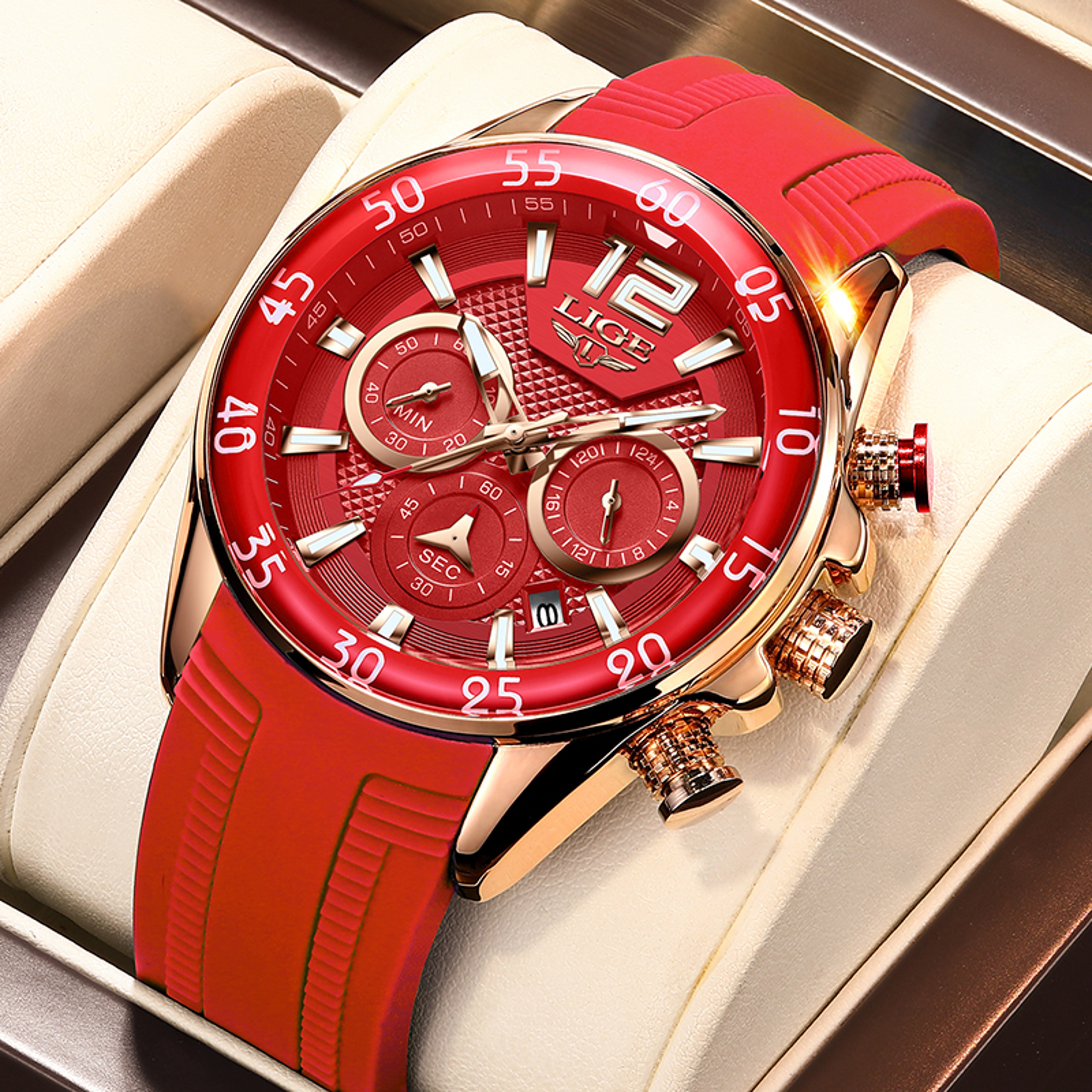 Waterproof Chronograph Watch With Luminous Dial And Silicone Strap 3