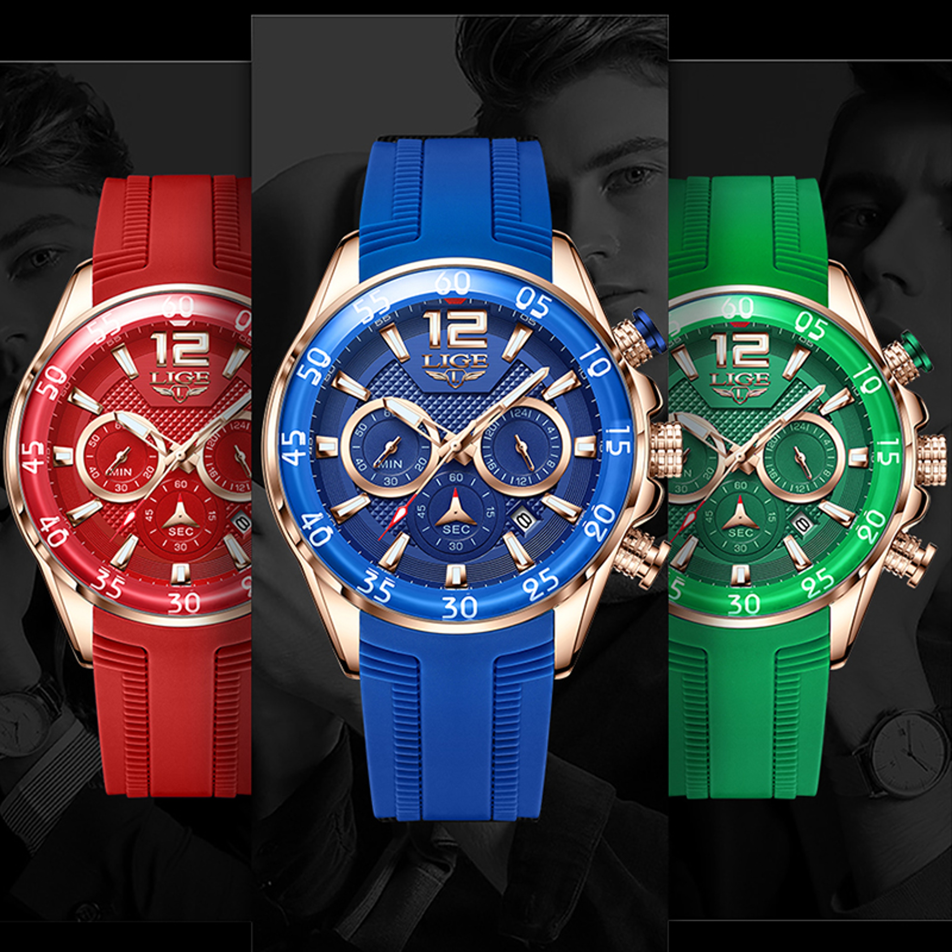 Waterproof Chronograph Watch With Luminous Dial And Silicone Strap 5