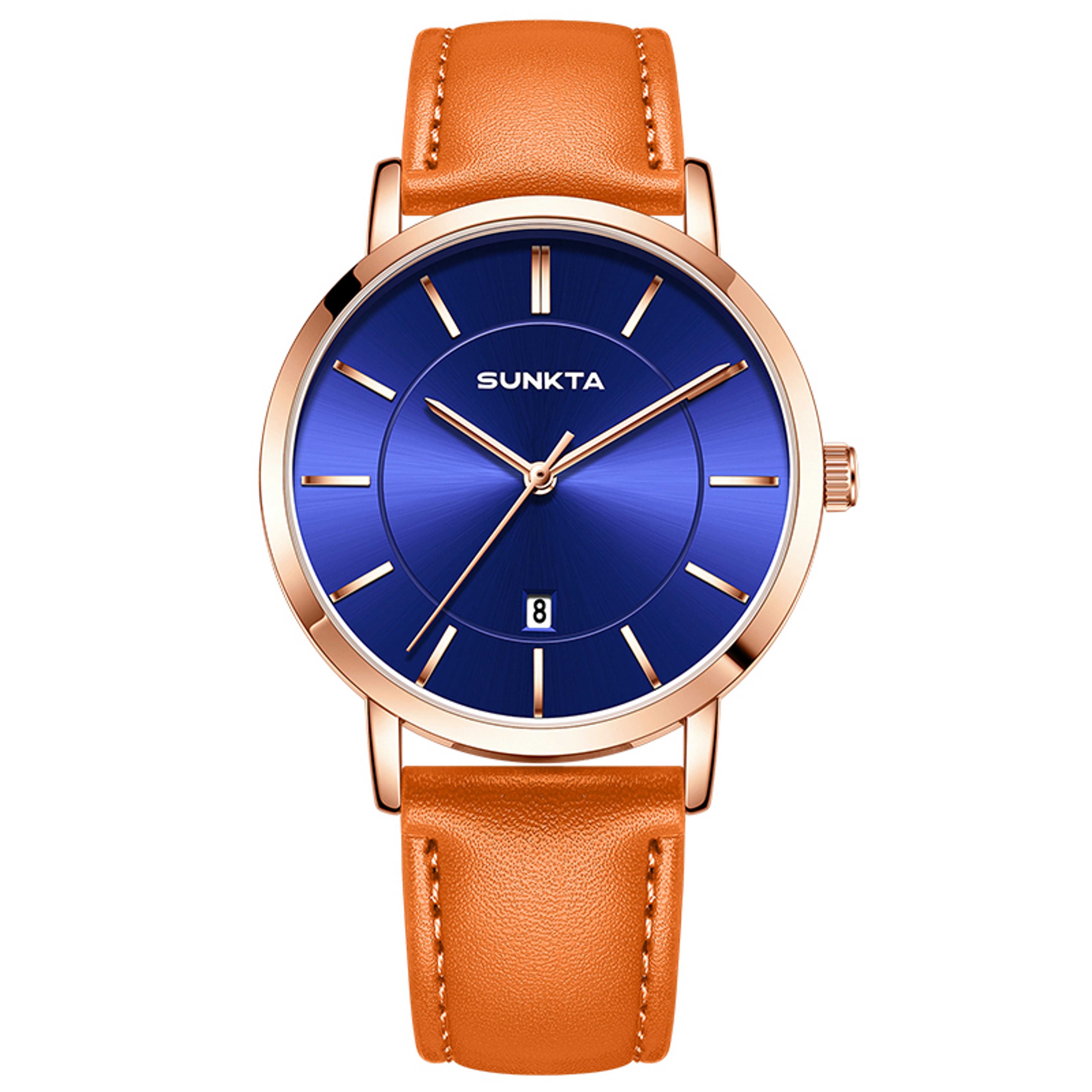 Waterproof Men Quartz Watch with Orange Leather Strap for Casual Sports Style – view 15