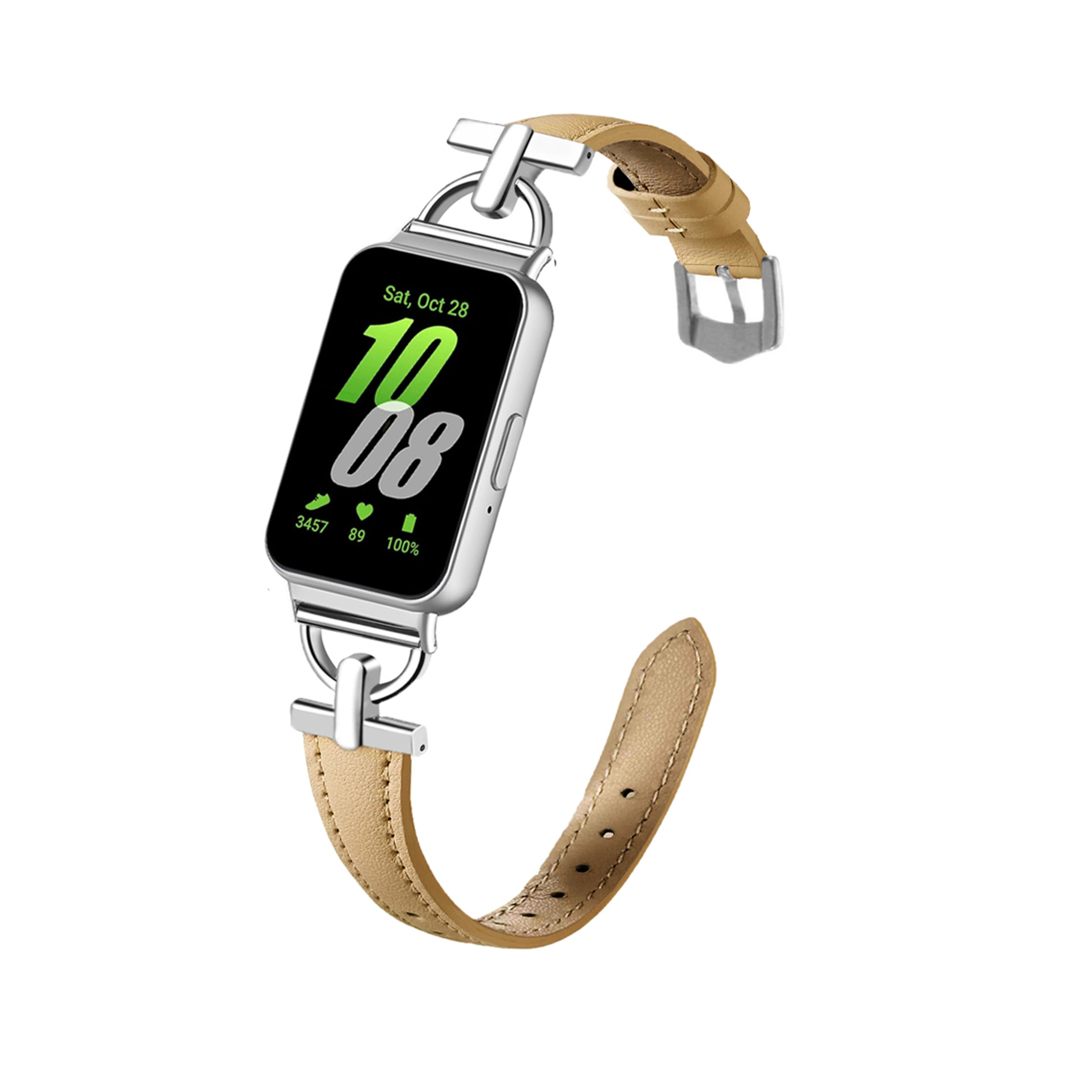 Premium Samsung Galaxy Fit Leather Strap Metal D Shape Replacement Watch Band – view 5