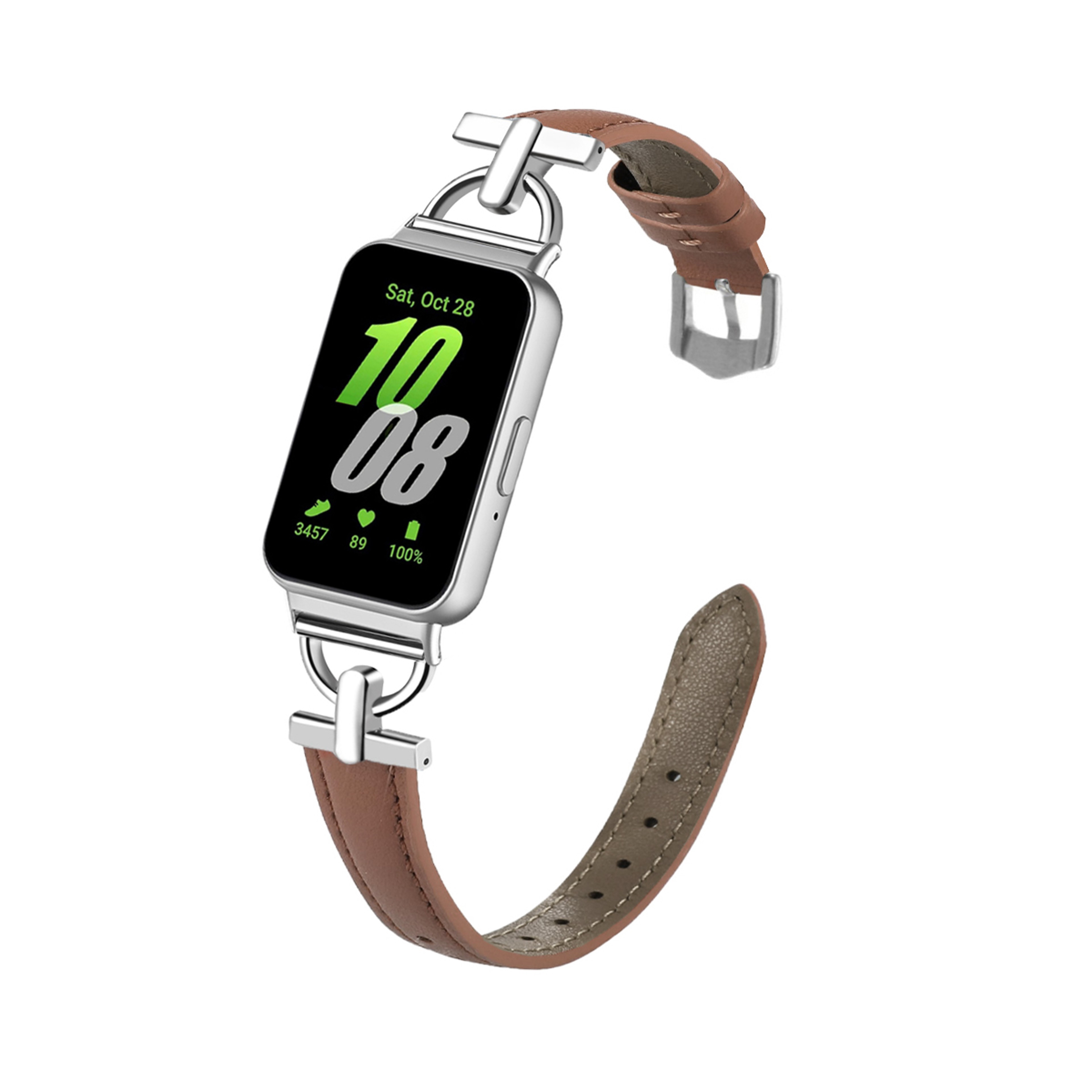Premium Samsung Galaxy Fit Leather Strap Metal D Shape Replacement Watch Band – view 11