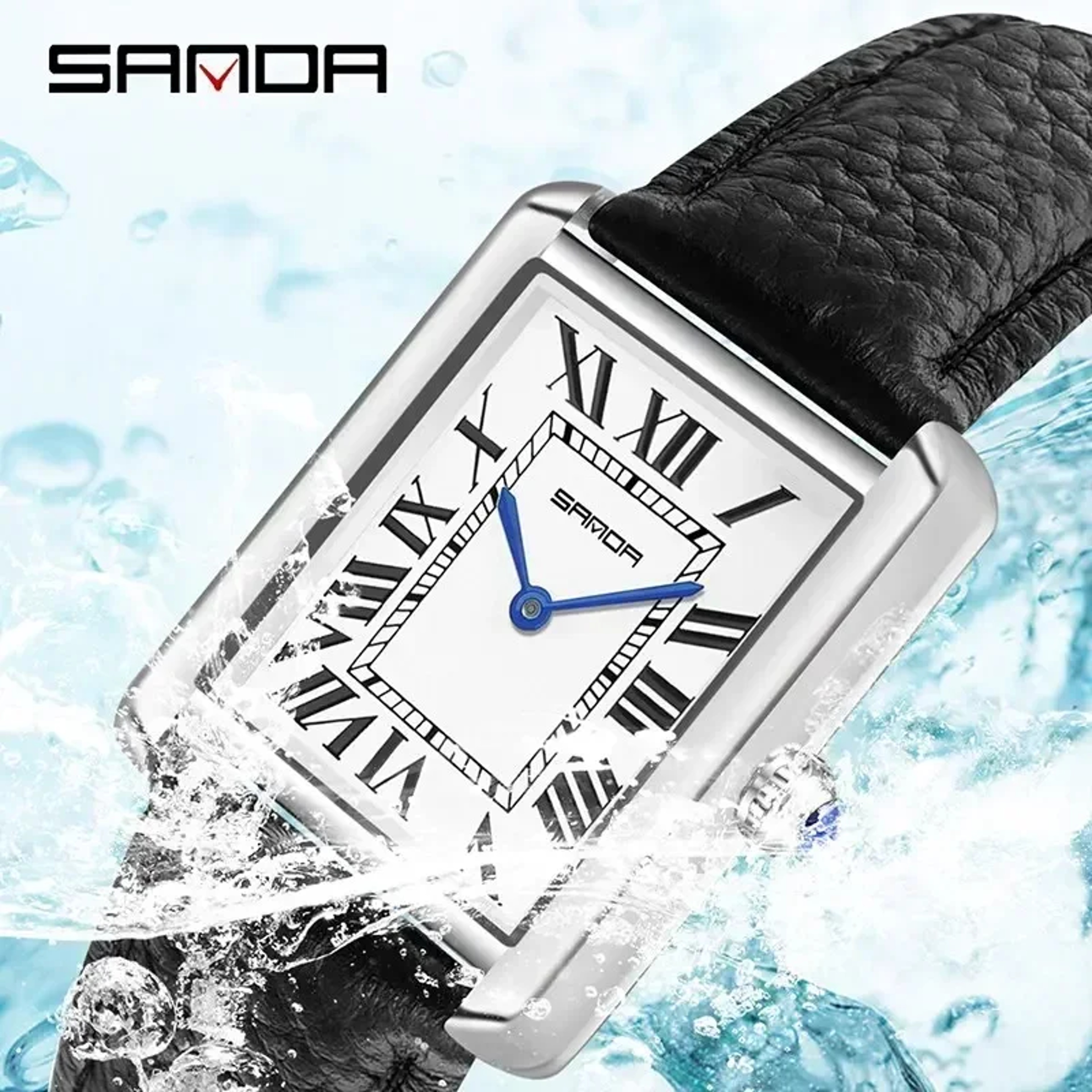 Classic Couple Quartz Watch with Square Dial Leather Strap and Water Resistance – view 4