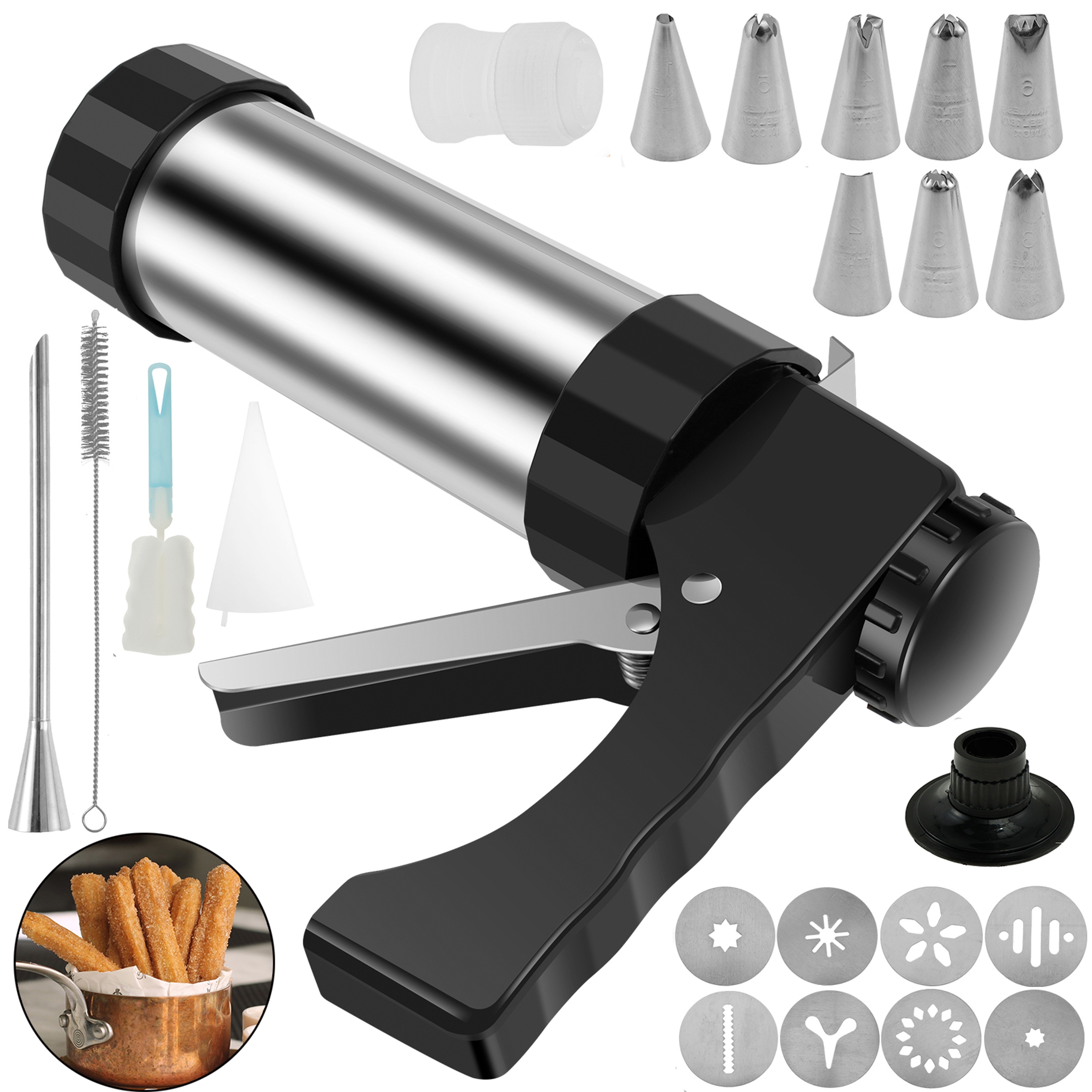 Stainless Steel Churro Maker Cookie Press Gun Baking Decorating Kit – view 1