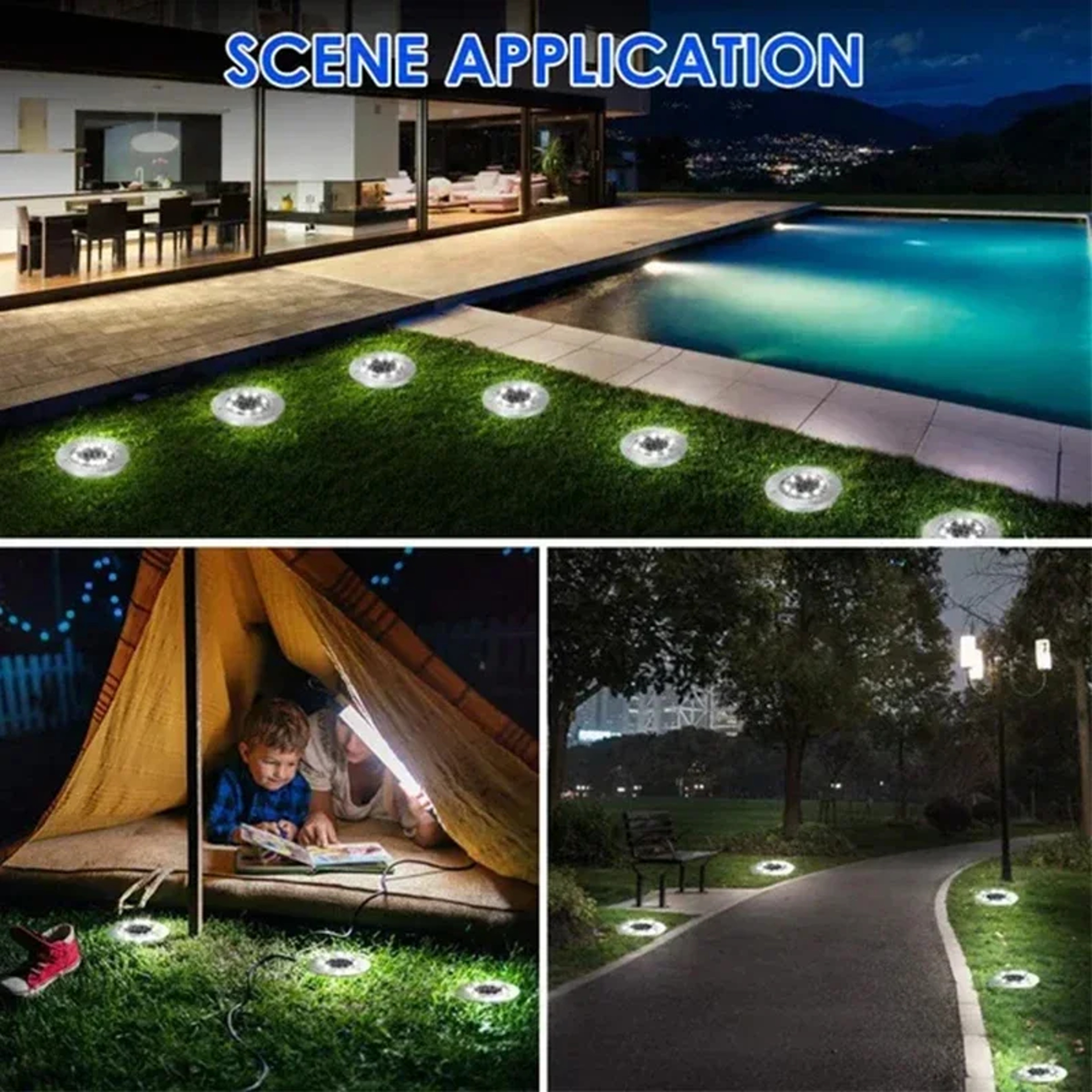 Solar Ground Lights Waterproof LED Disk Pathway Lights For Garden Lawn Yard 4