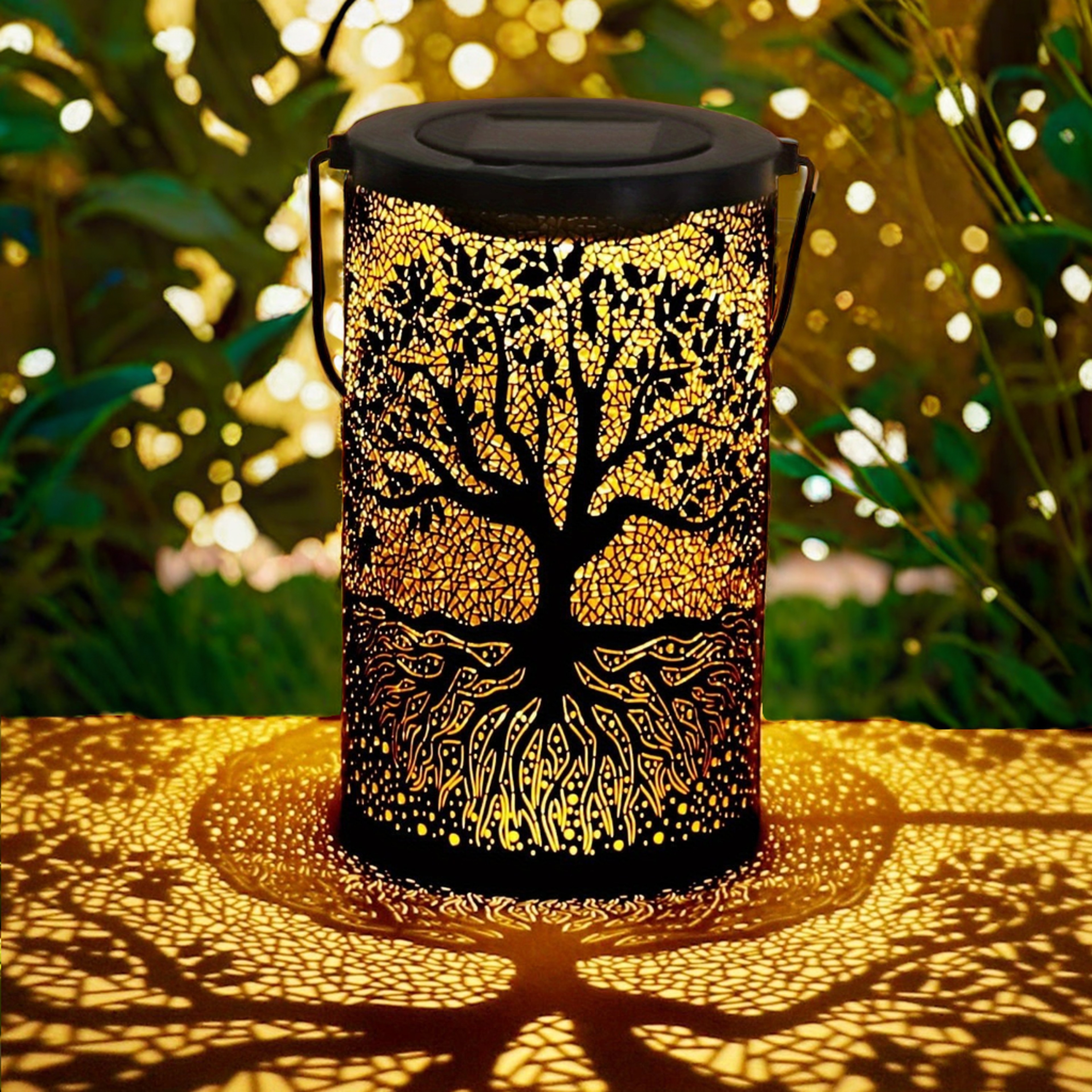 Solar Outdoor Lantern Tree and Leaf Pattern Hanging Garden Light – view 7