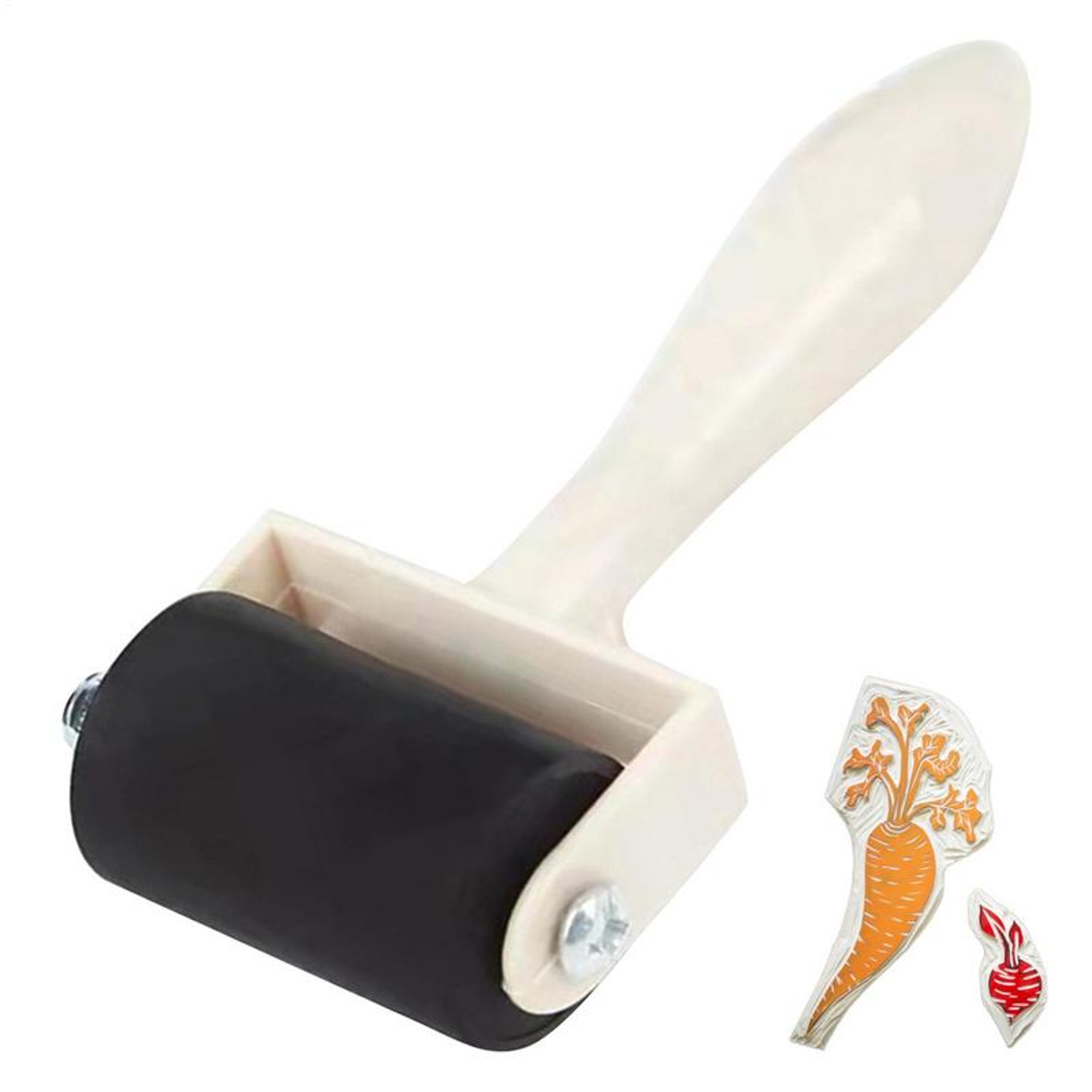 Smooth Ink Rubber Brayer Roller Wooden Handle Printmaking Tool 0
