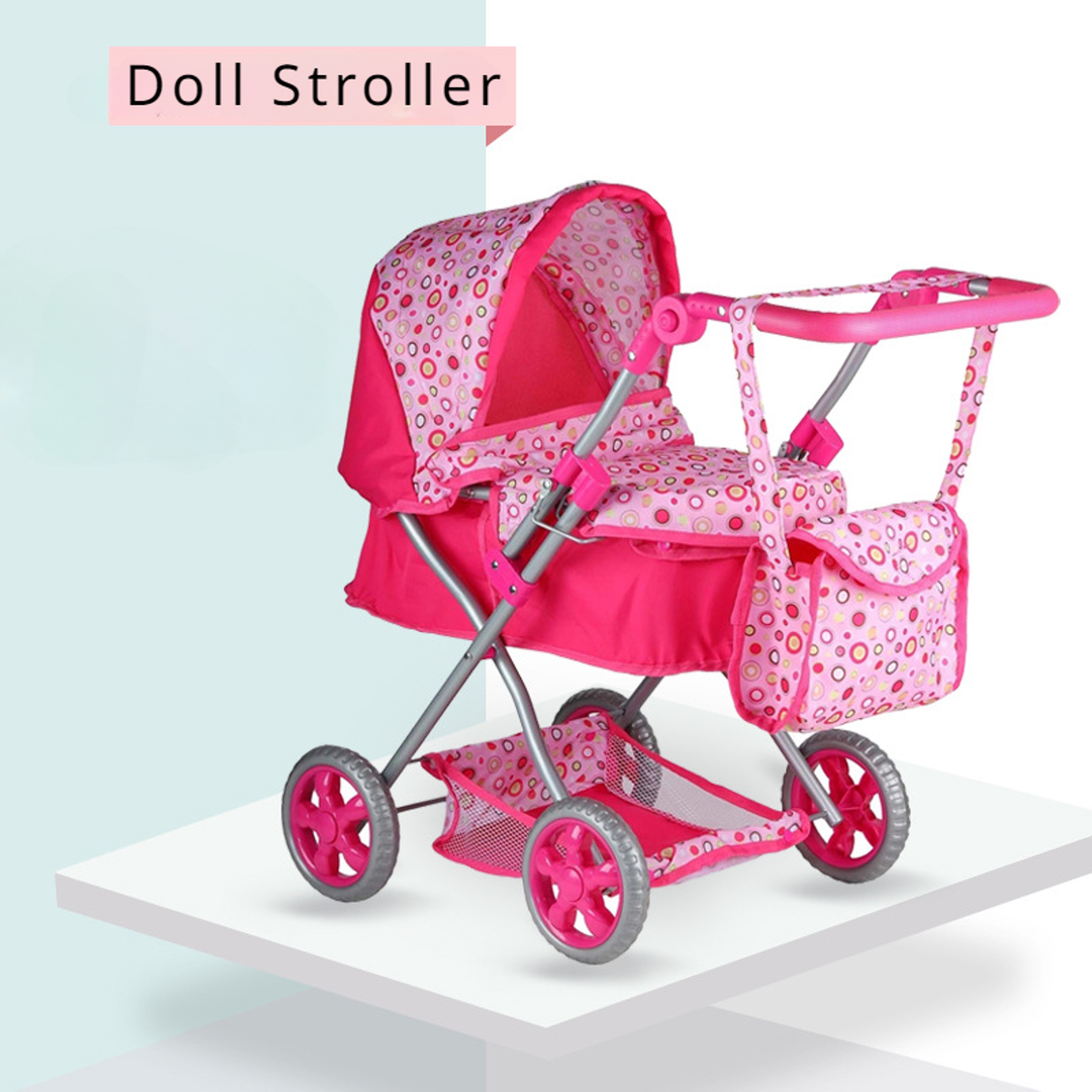 Foldable Baby Doll Stroller Toy Pram With Adjustable Handle And Canopy 7