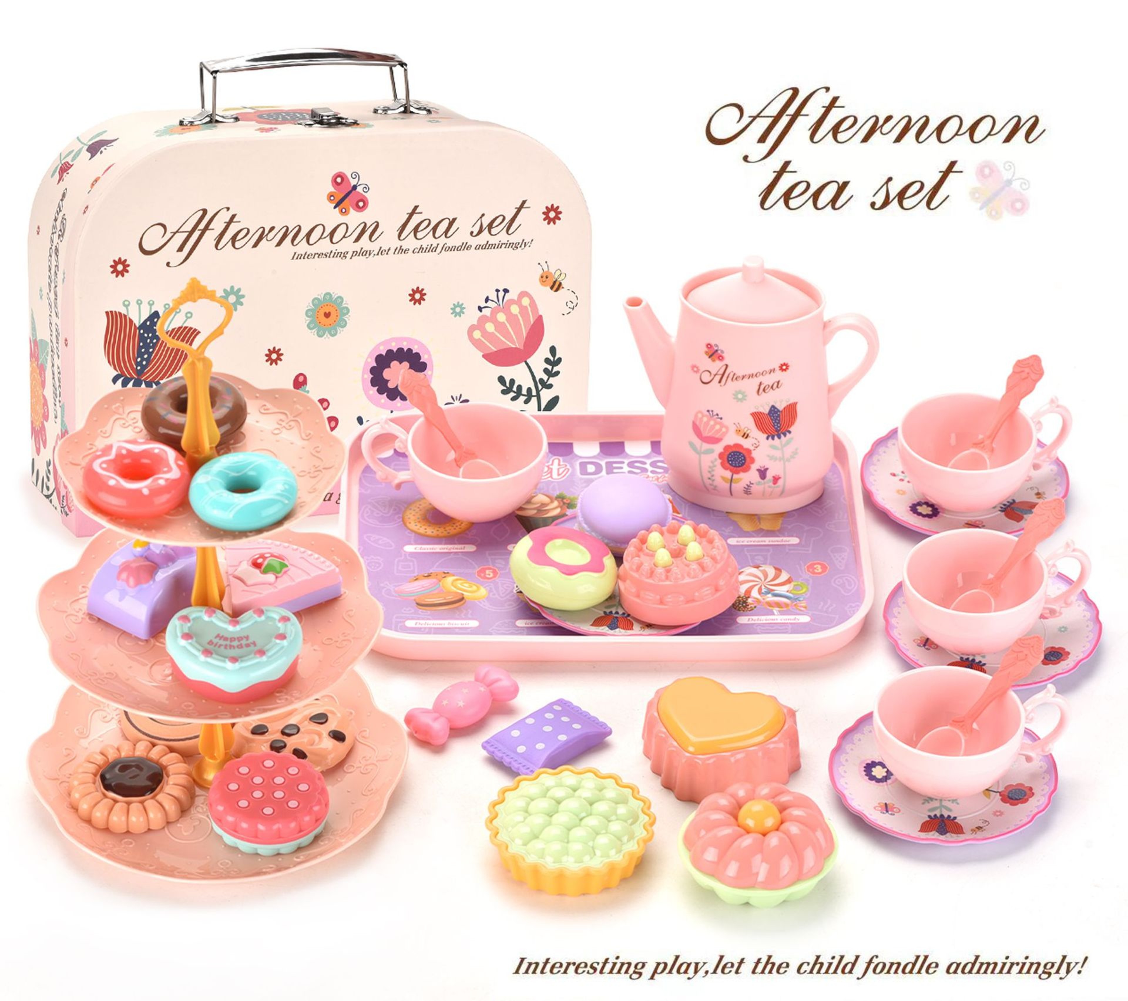 Flower Tea Party Set for Girls with Pretend Play Desserts and Cake Stand – view 7