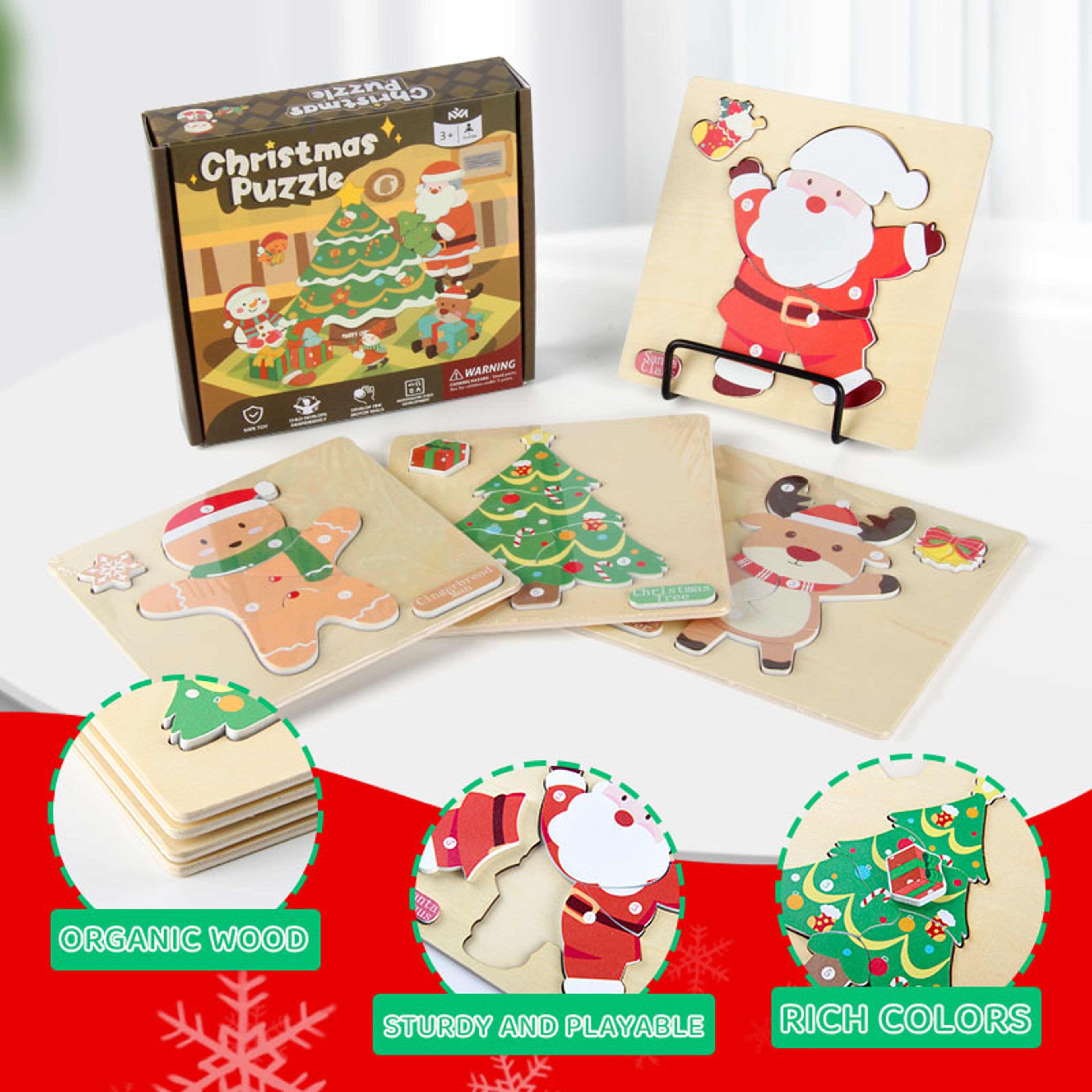 Wooden Christmas Puzzle Set Educational Holiday Toy for Kids – view 1