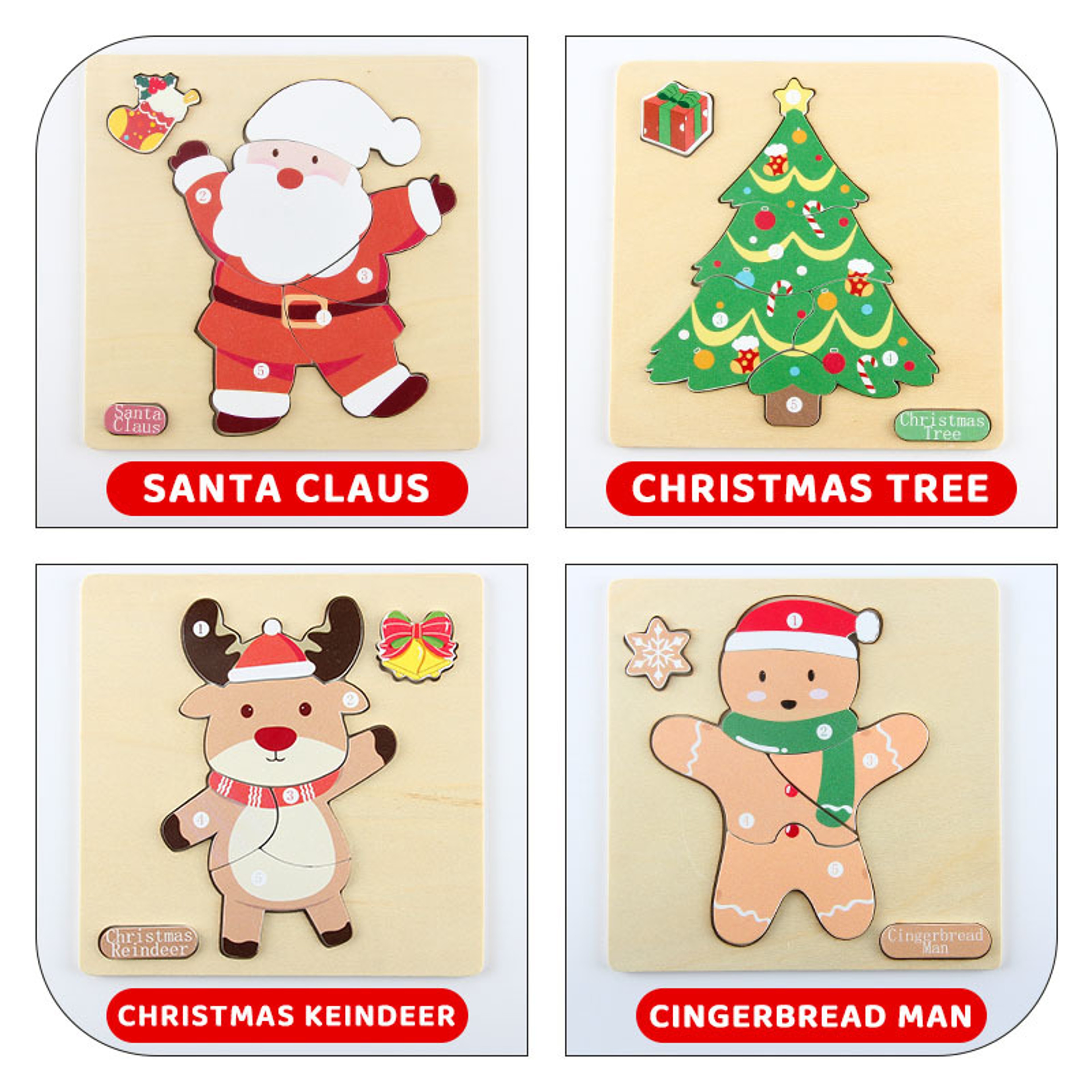 Wooden Christmas Puzzle Set Educational Holiday Toy for Kids – view 3