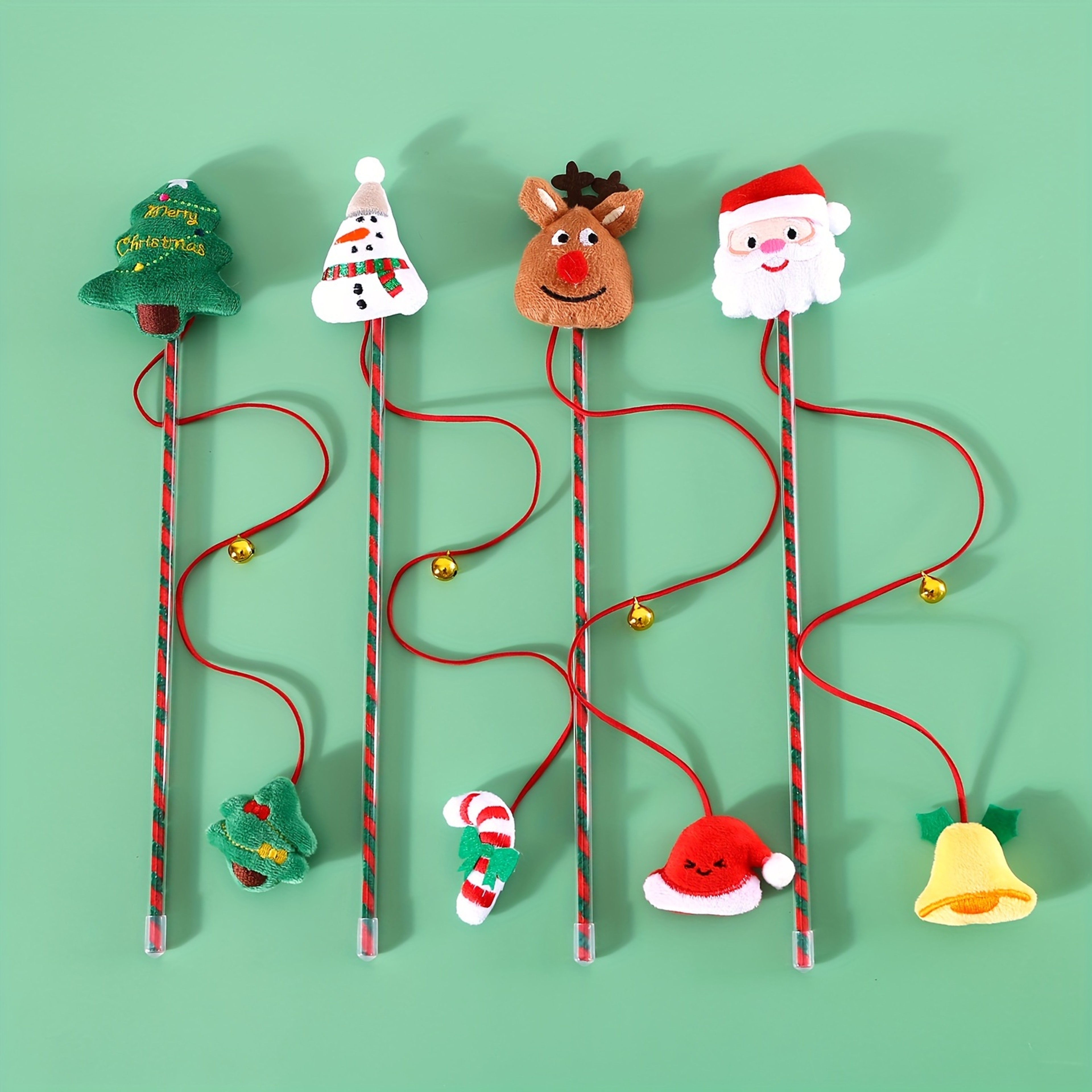 Christmas Cat Wand Toy Interactive Bell Teaser For Indoor Cats 1