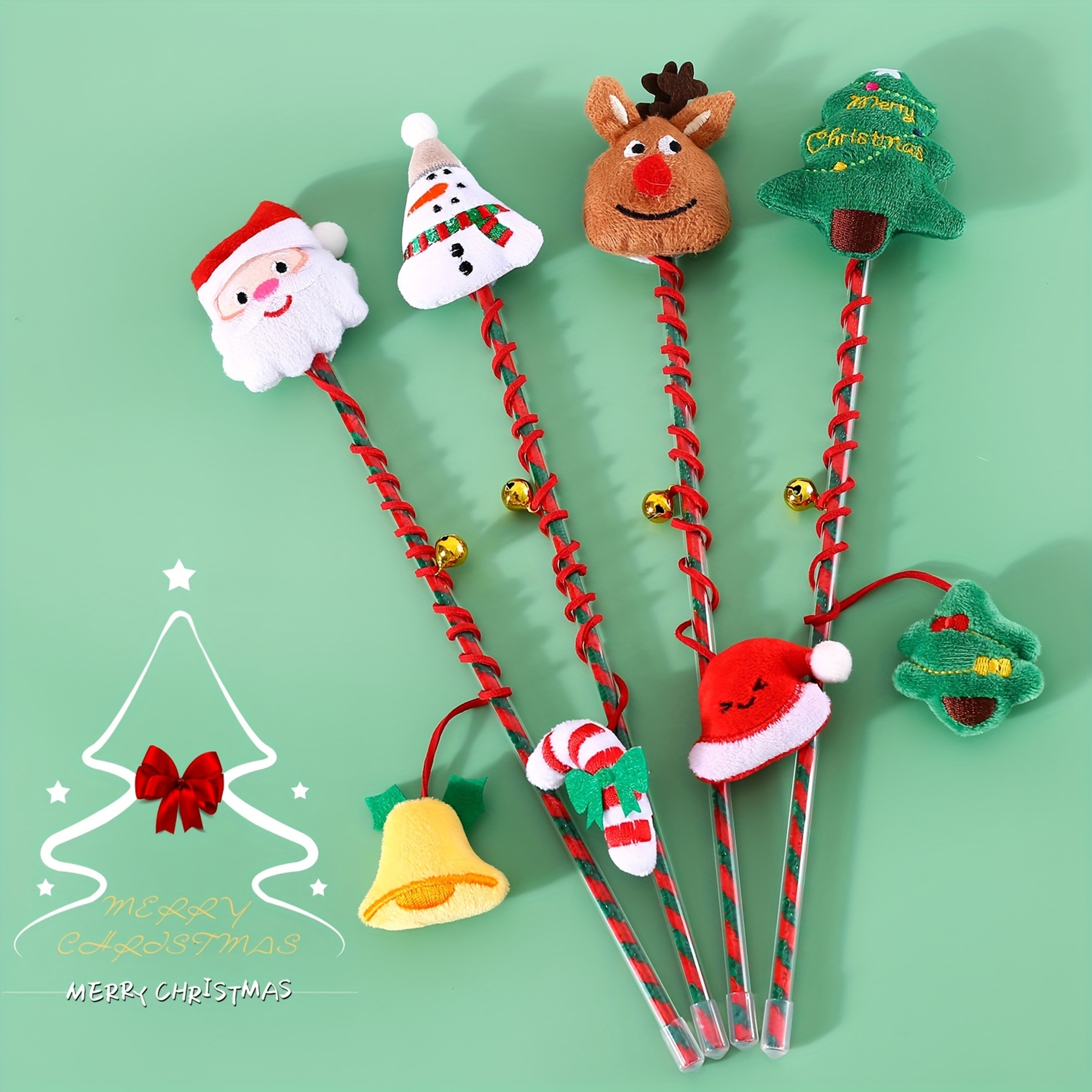Christmas Cat Wand Toy Interactive Bell Teaser For Indoor Cats 0