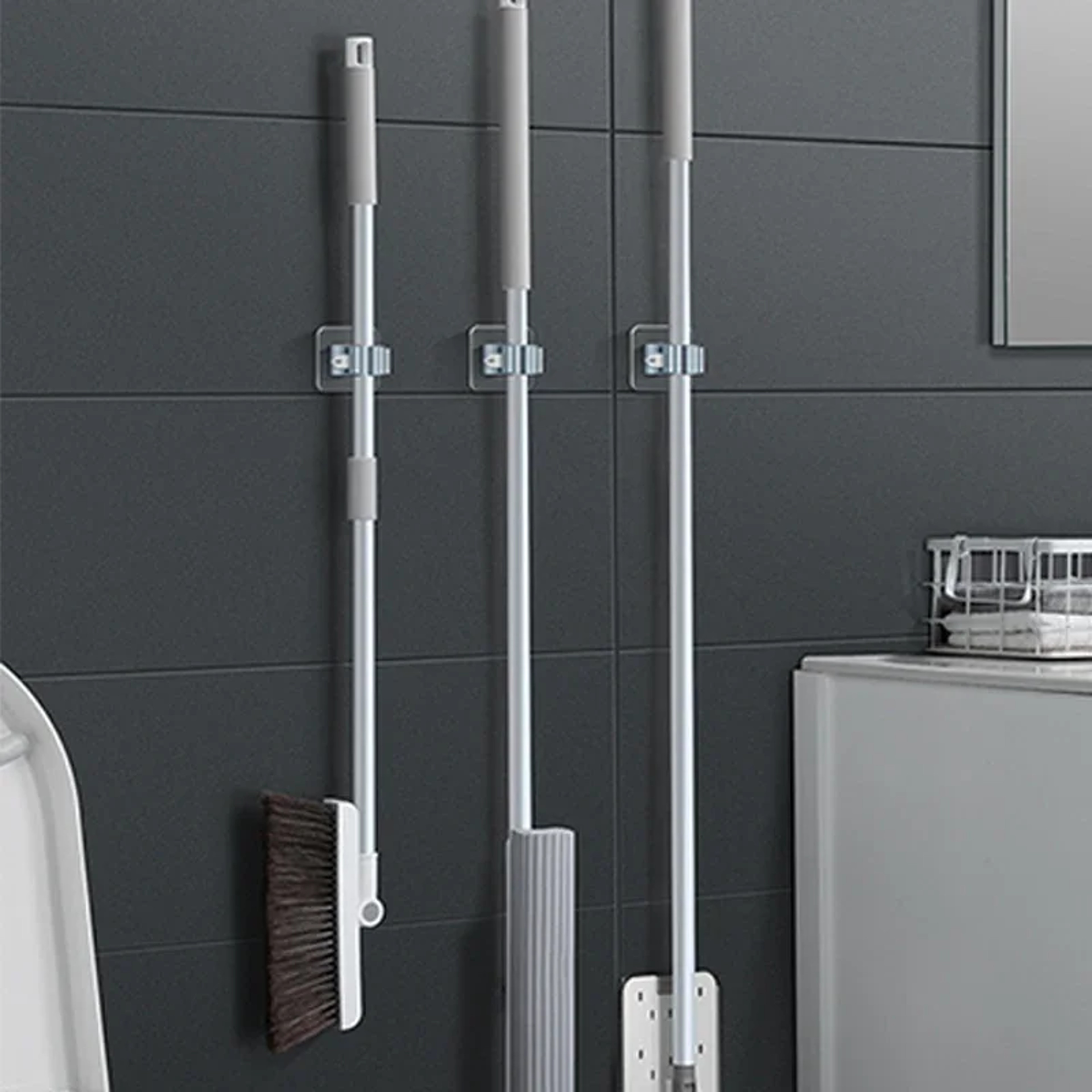 Waterproof Wall Mounted Mop Holder Broom Hanger Space Saving Storage Rack – view 3