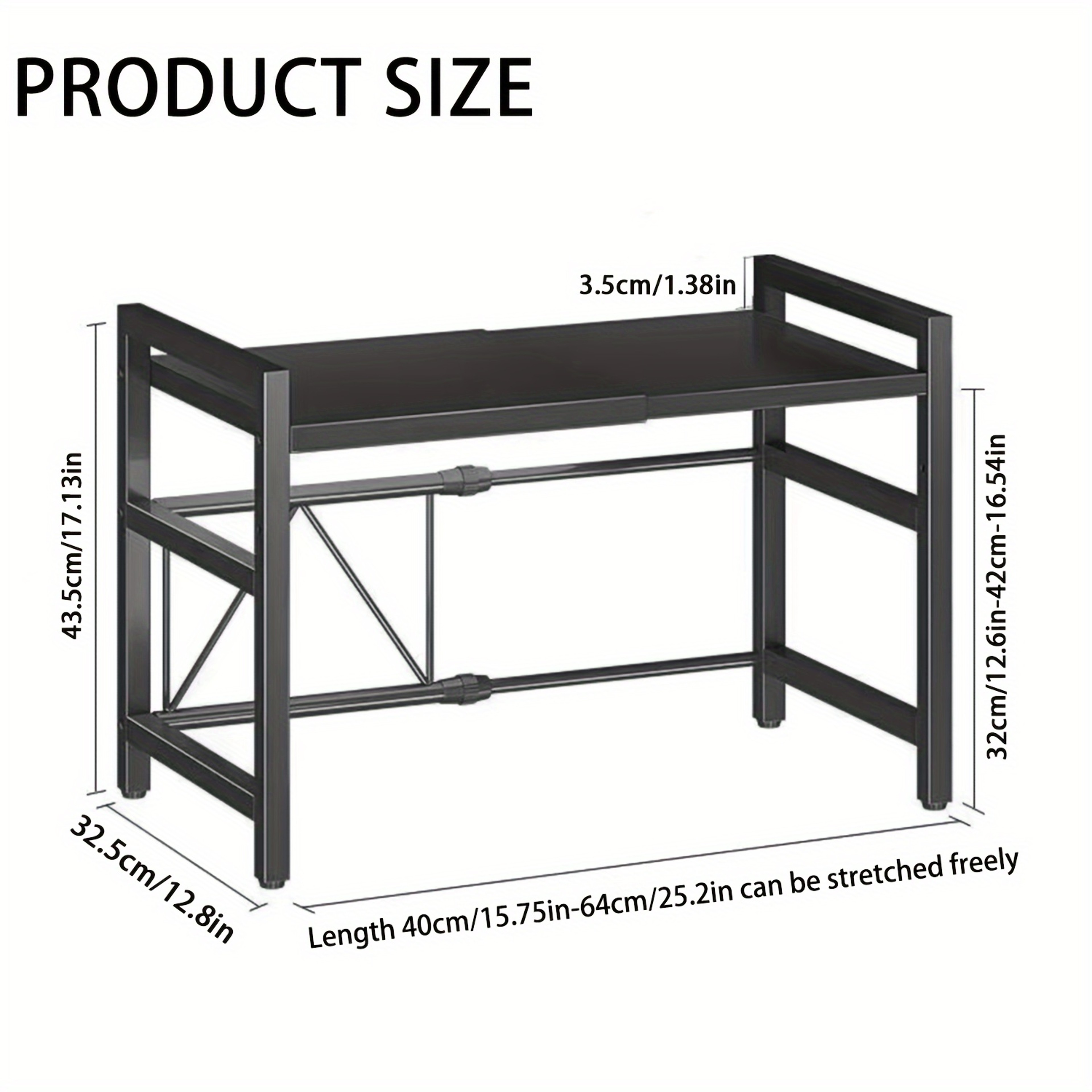 Expandable Microwave Shelf Adjustable Kitchen Storage Rack with Hooks – view 6