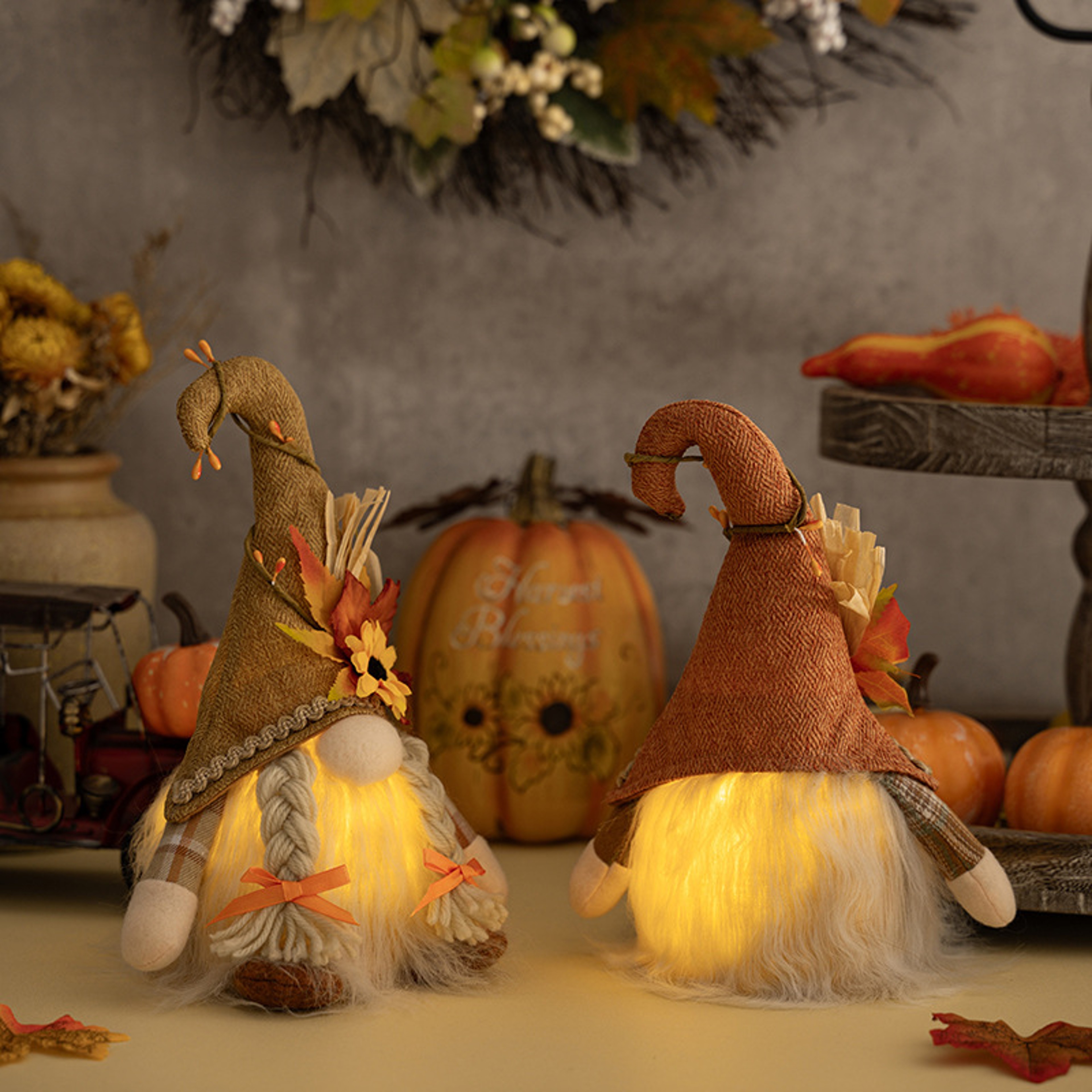 Glowing Fall Gnome Doll Thanksgiving Autumn Home Decor 2