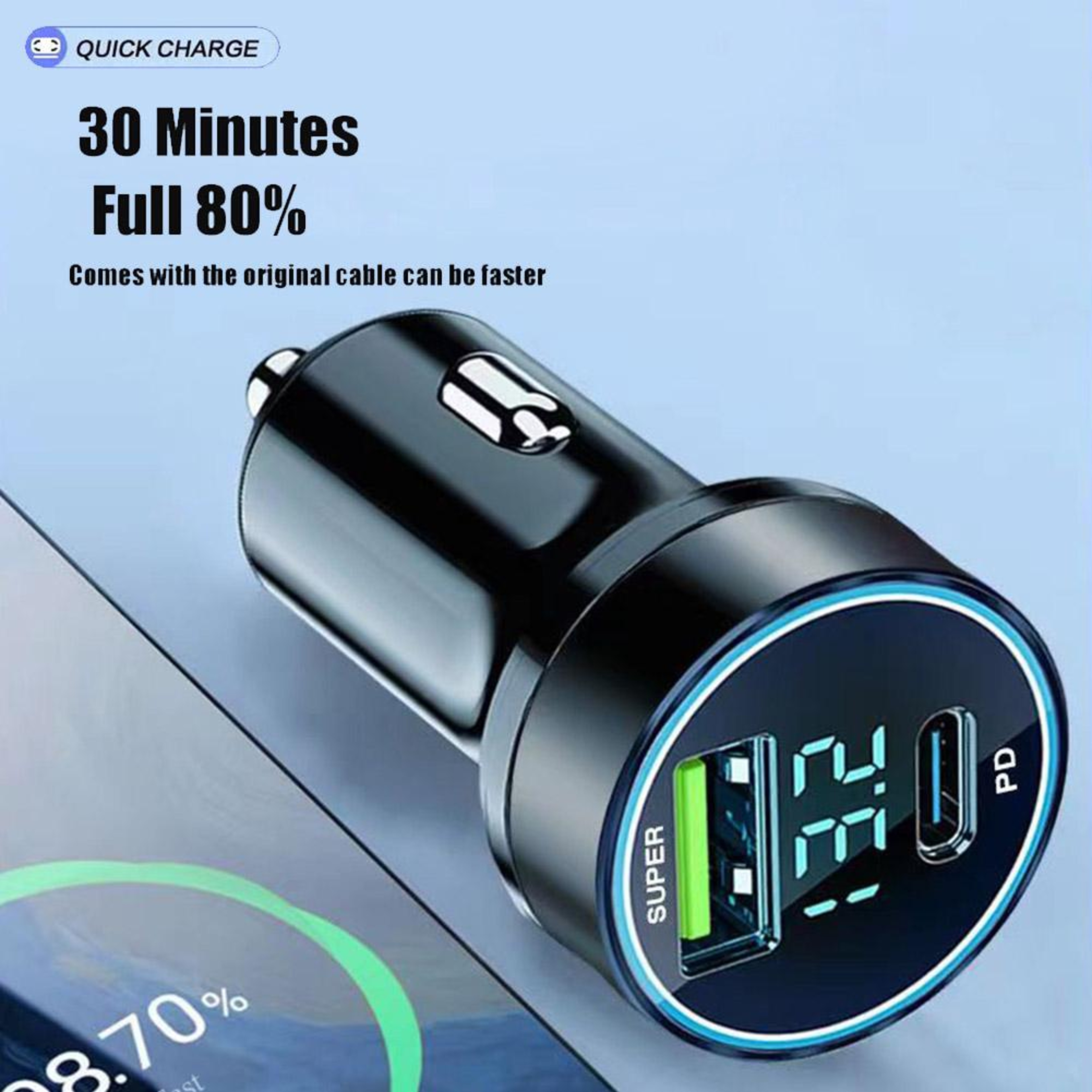 Dual Port USB C Car Charger With PD Fast Charging 4