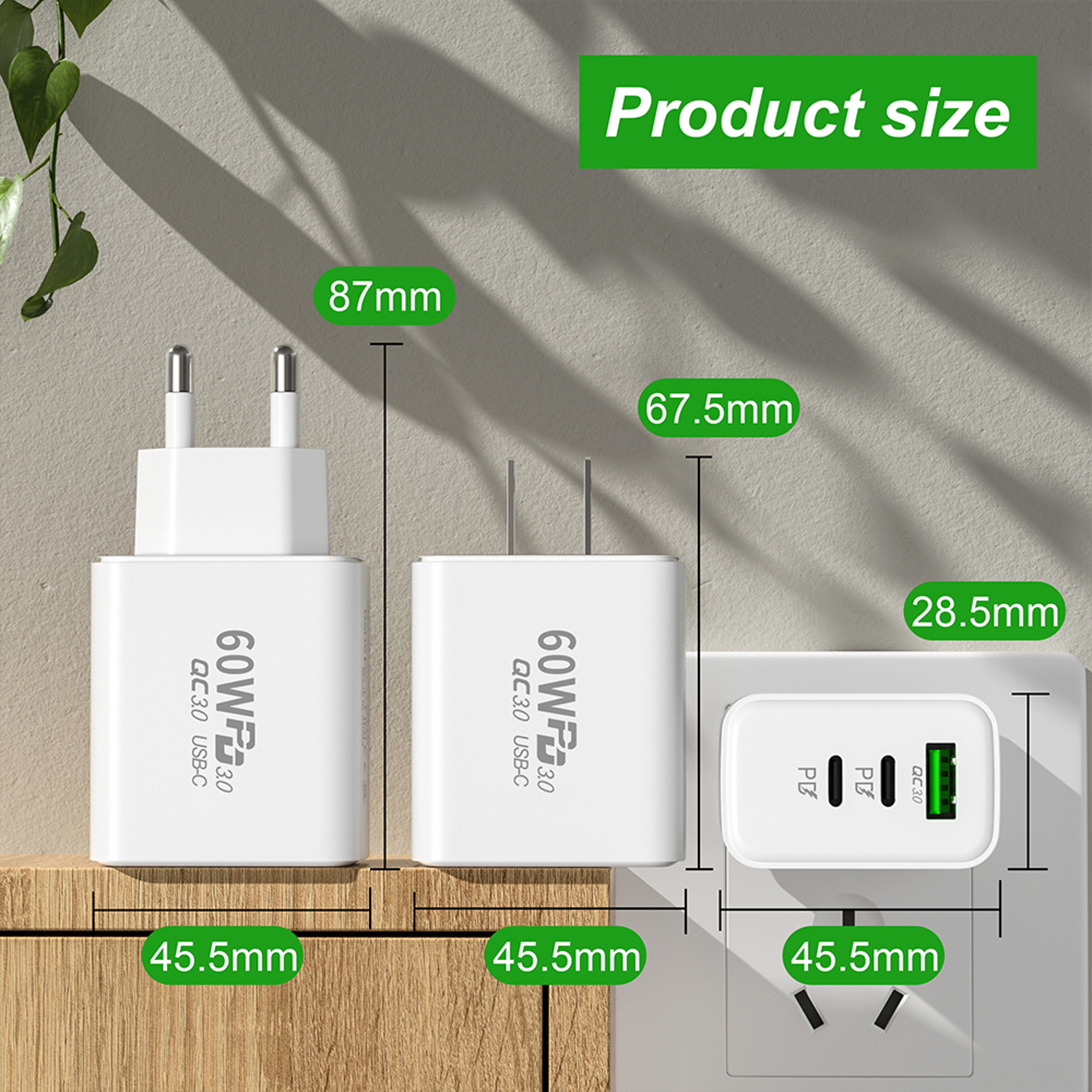 USB C Wall Charger With Dual USB C And USB A Outputs 5