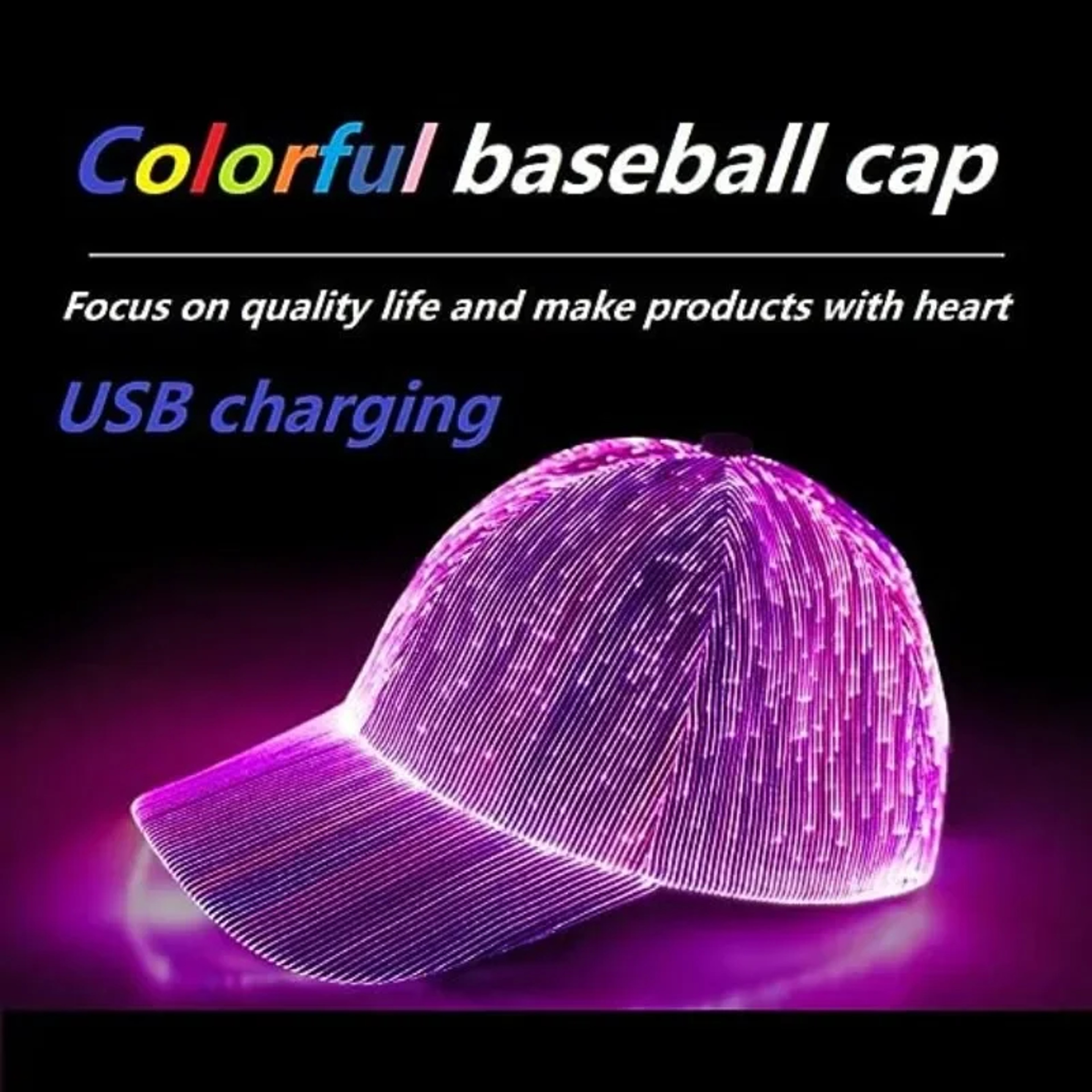 Color LED Fiber Optic Baseball Cap with USB Rechargeable Light Up Design – view 3