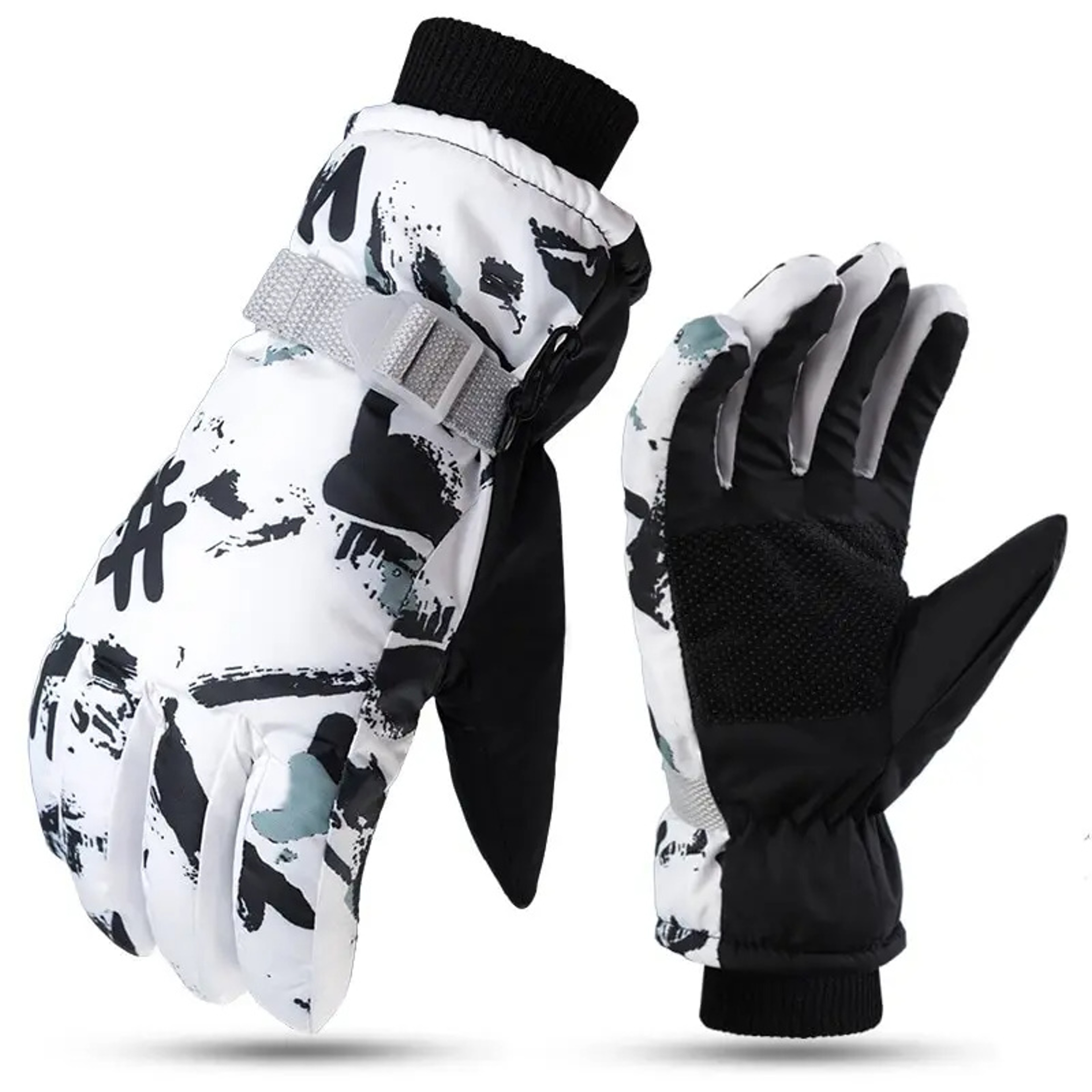 Winter Ski Gloves With Fleece Lining Touchscreen PU Leather Palm 0