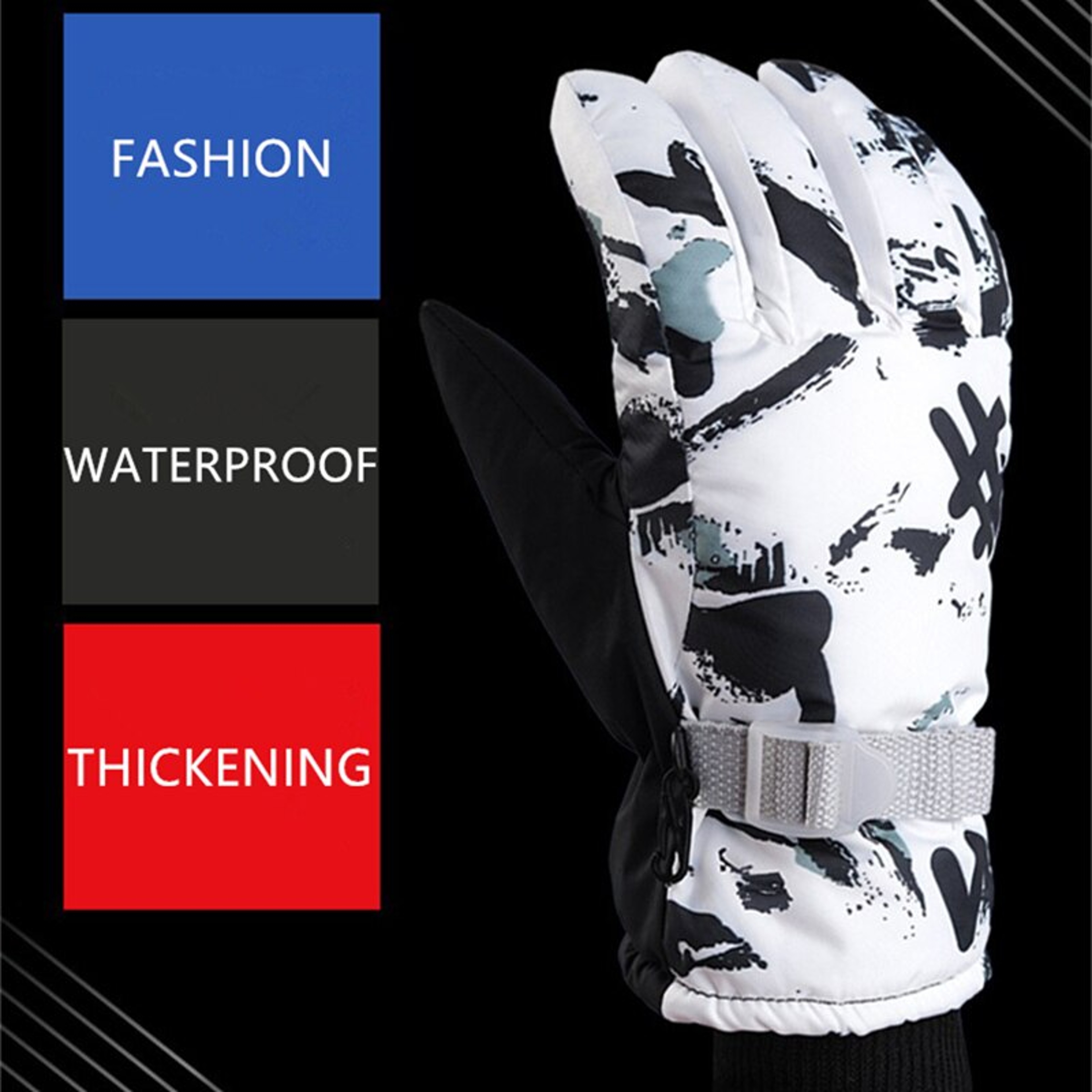 Winter Ski Gloves With Fleece Lining Touchscreen PU Leather Palm 2