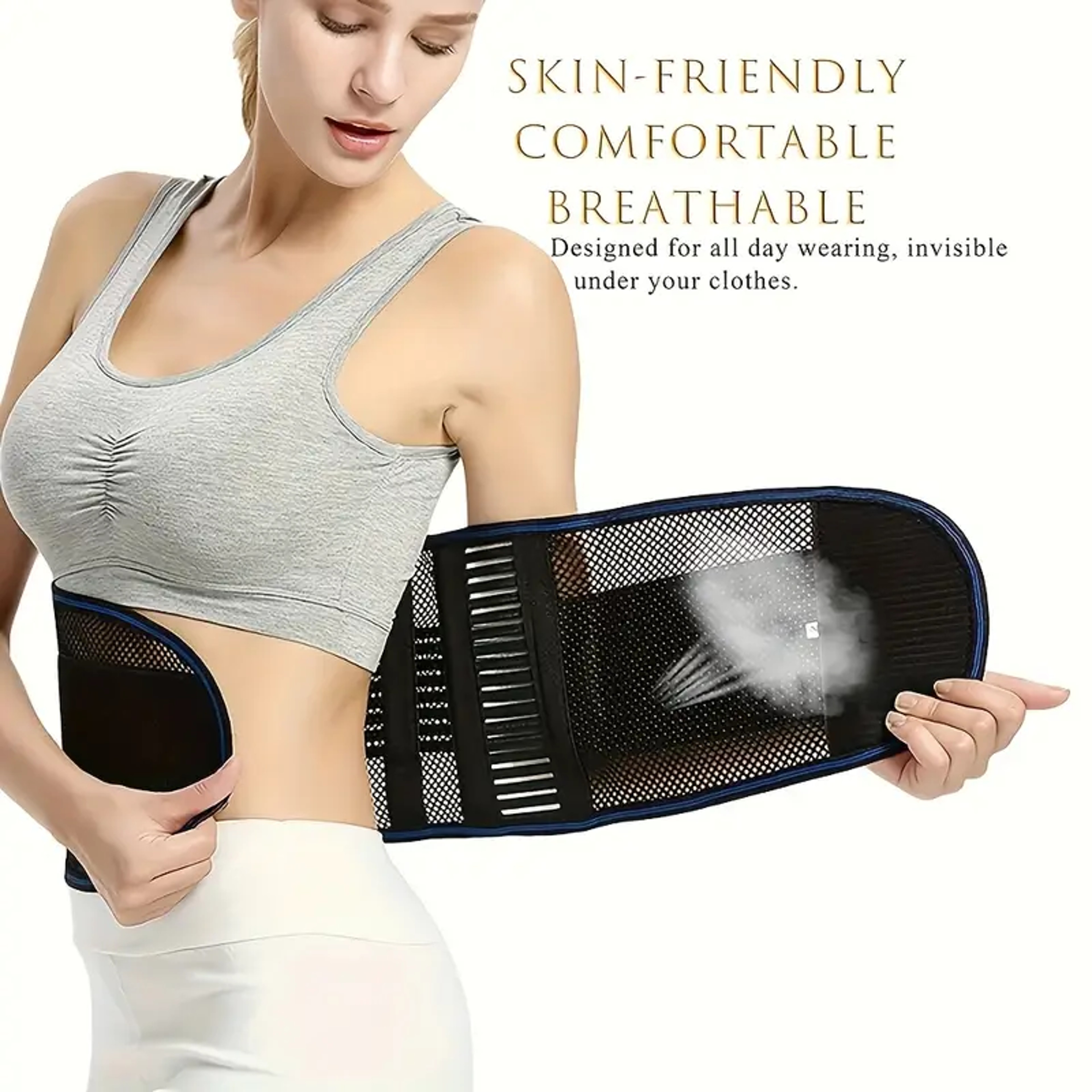 Lumbar Support Belt with Breathable Mesh and Adjustable Elastic Compression – view 2