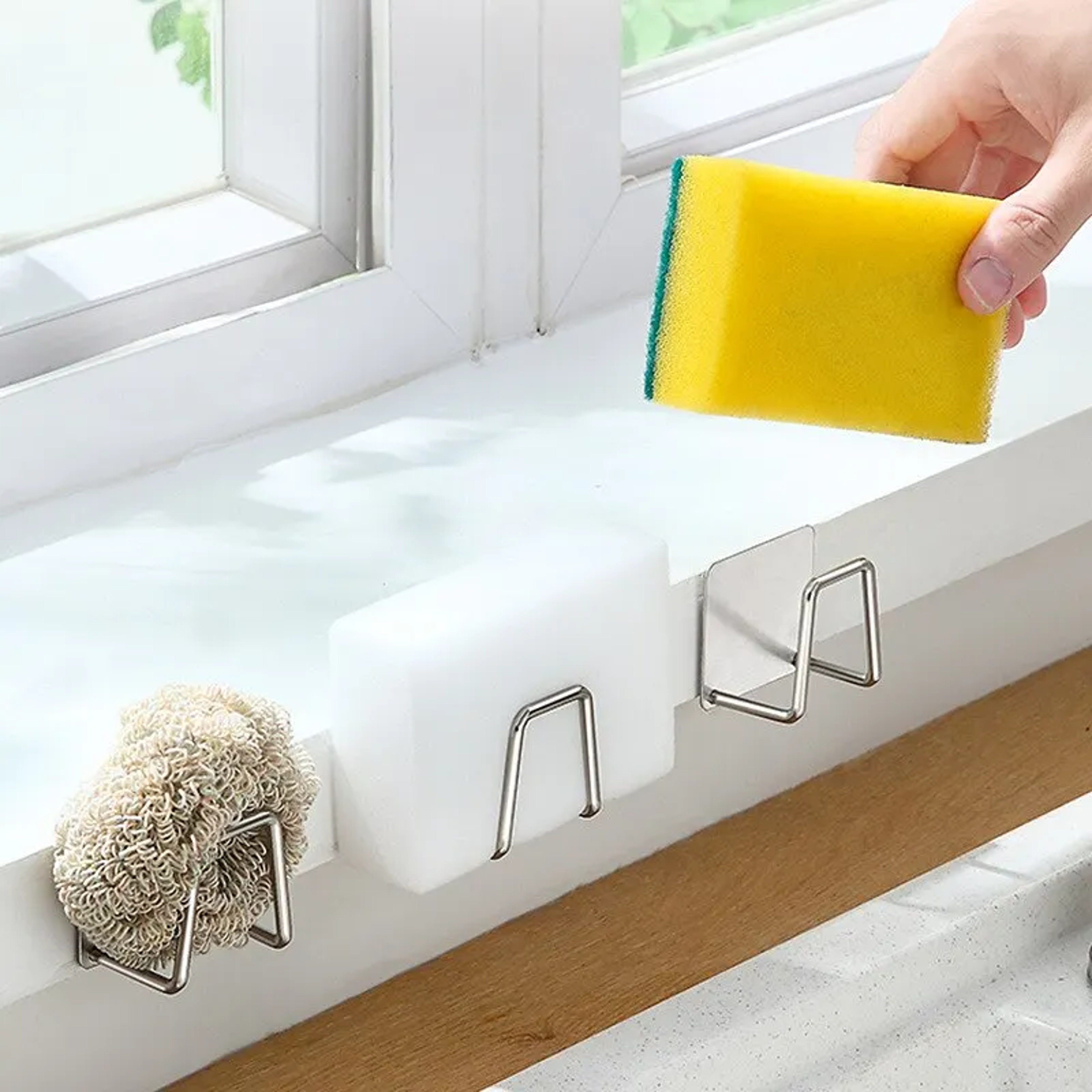 Stainless Steel Sink Sponge Holder Adhesive Drain Drying Rack Organizer – view 4
