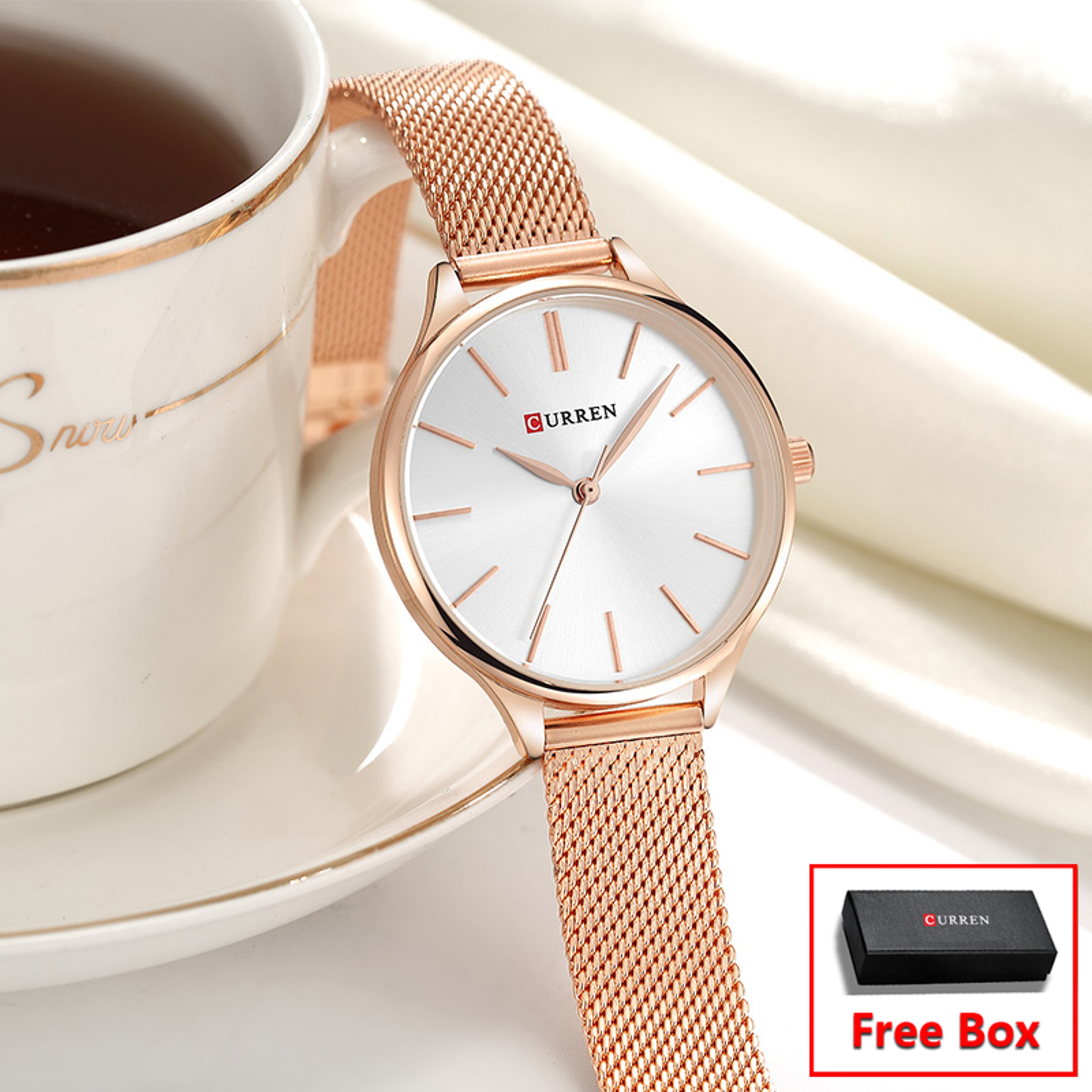 Women Quartz Watch with Stainless Steel Mesh Band and Matte Numberless Dial – view 1