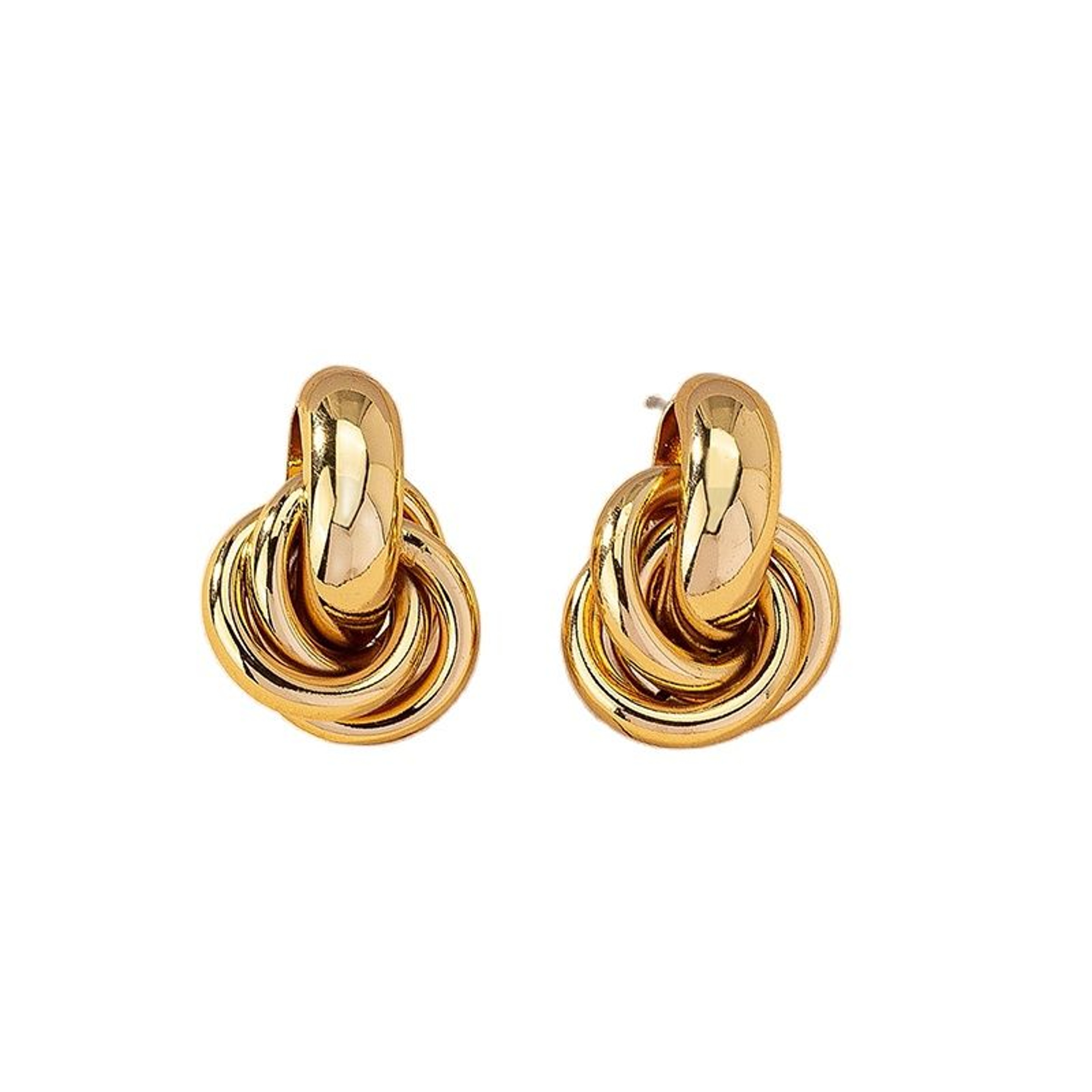 Gold Knot Hoop Earrings for Women with Geometric Iron Alloy Design – view 3