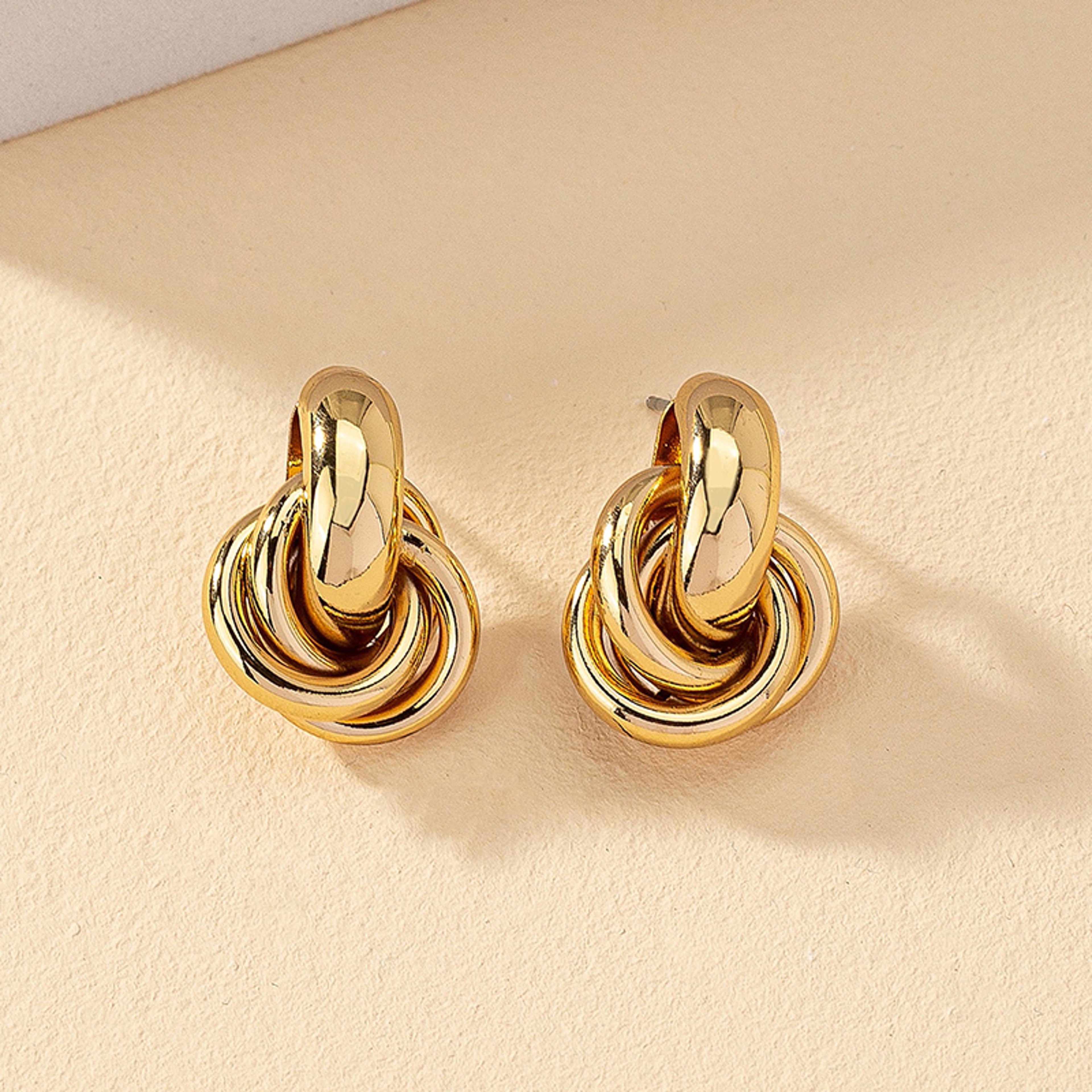 Gold Knot Hoop Earrings for Women with Geometric Iron Alloy Design – view 8
