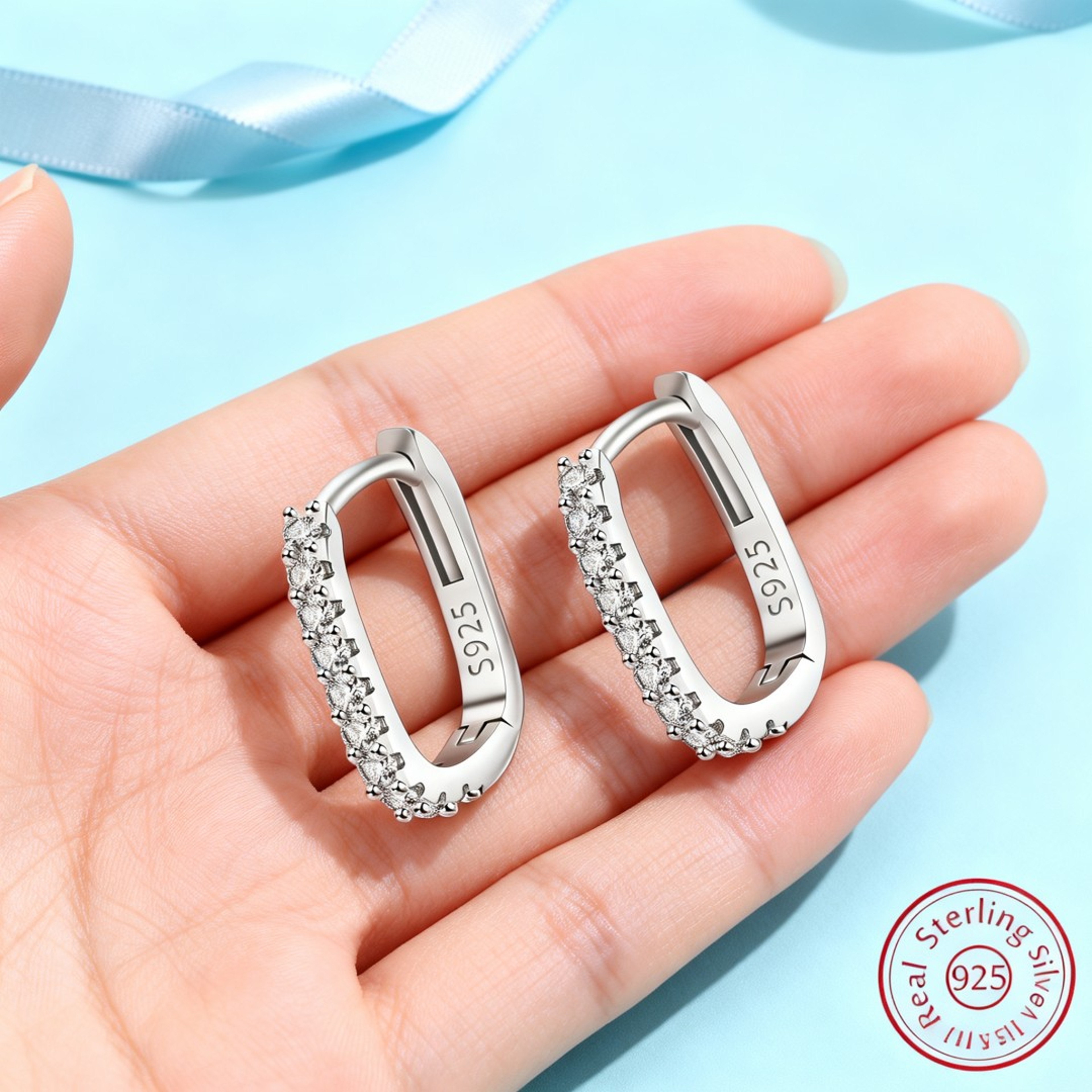 925 Silver Crystal Hoop Earrings for Women Round Fashion Jewelry – view 7
