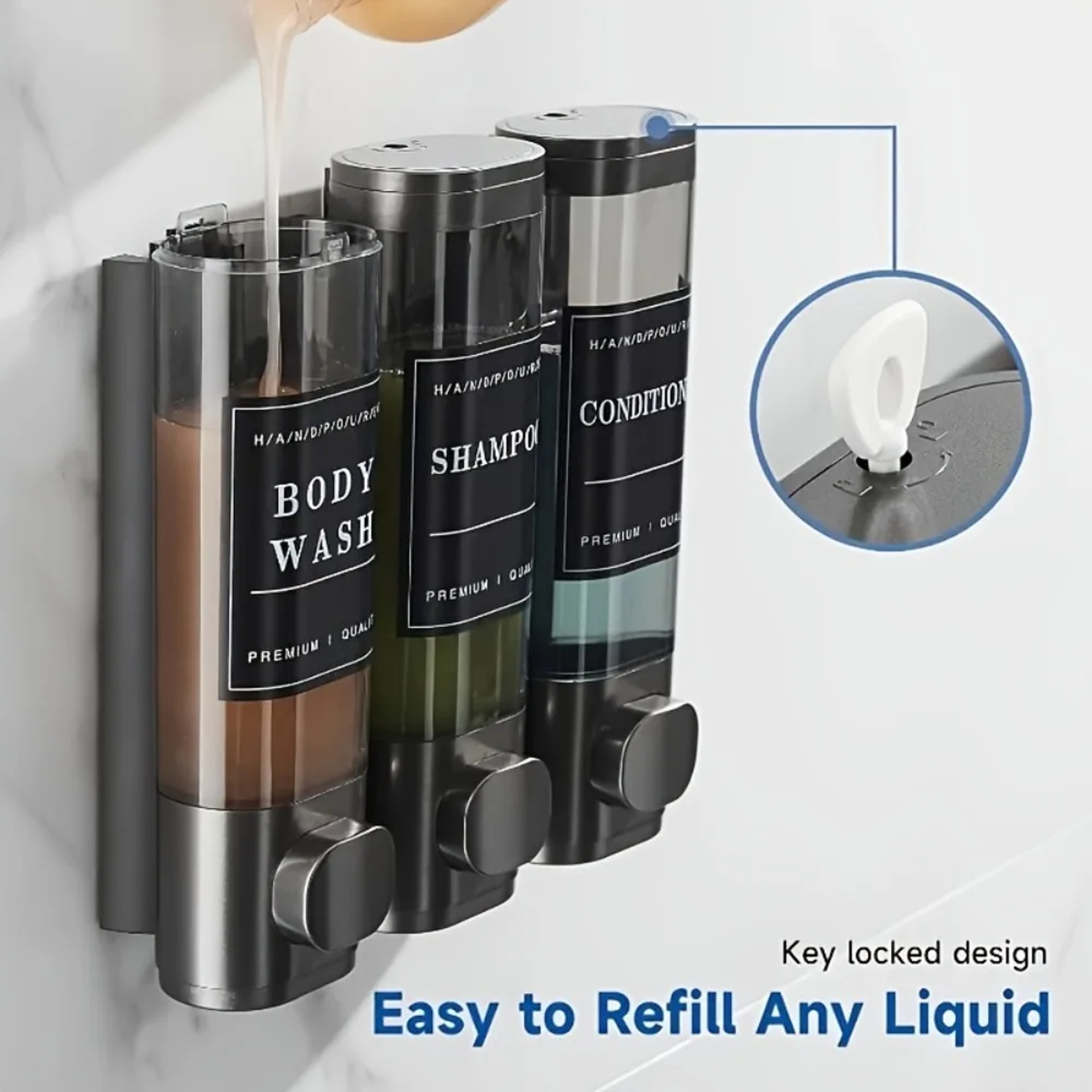 Triple Wall Mounted Shower Dispenser with Three fl oz ABS Compartments No Drilling – view 2
