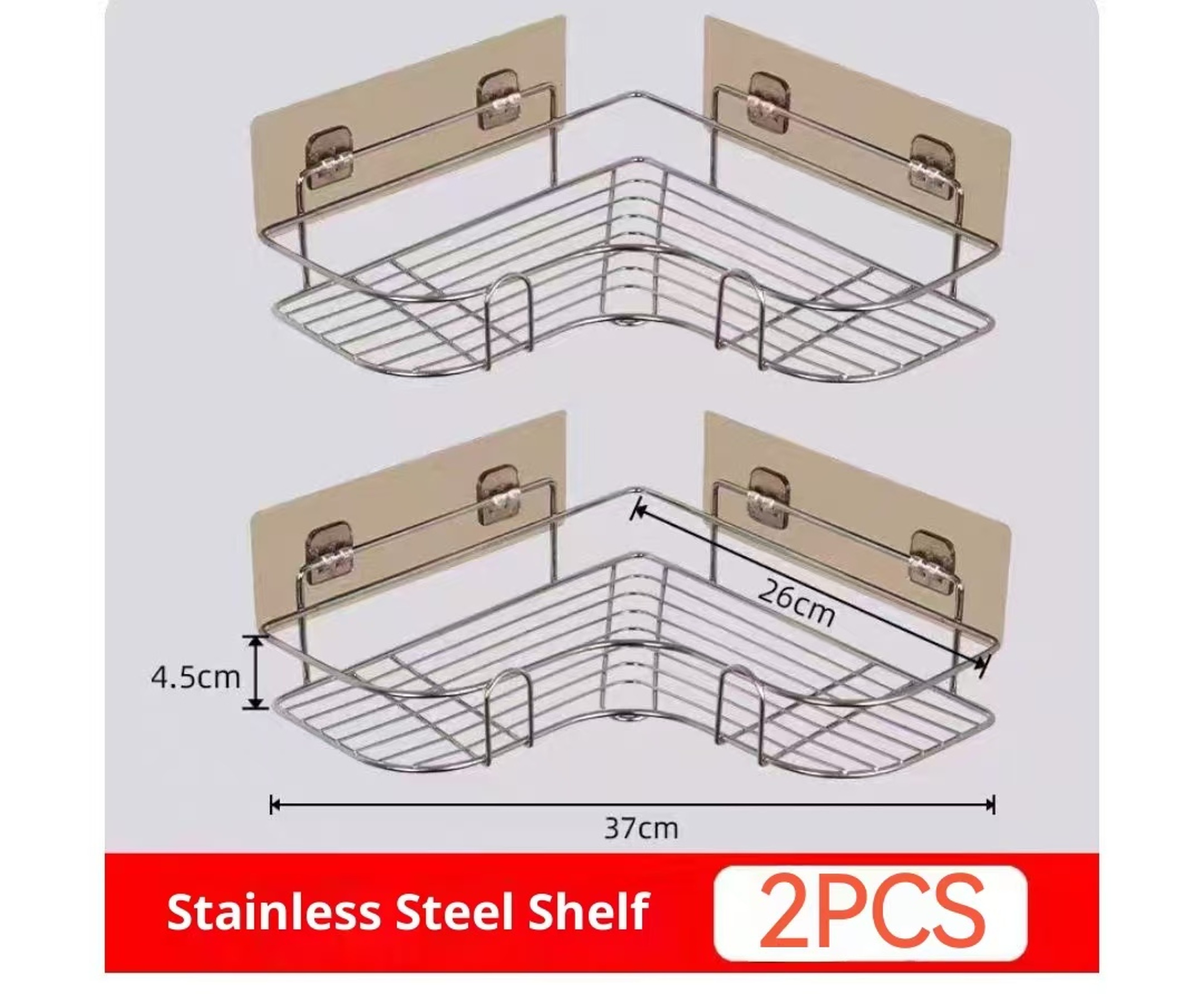 Stainless Steel Dual Tier Corner Bathroom Shelf No Drill Wall Mounted Storage 6