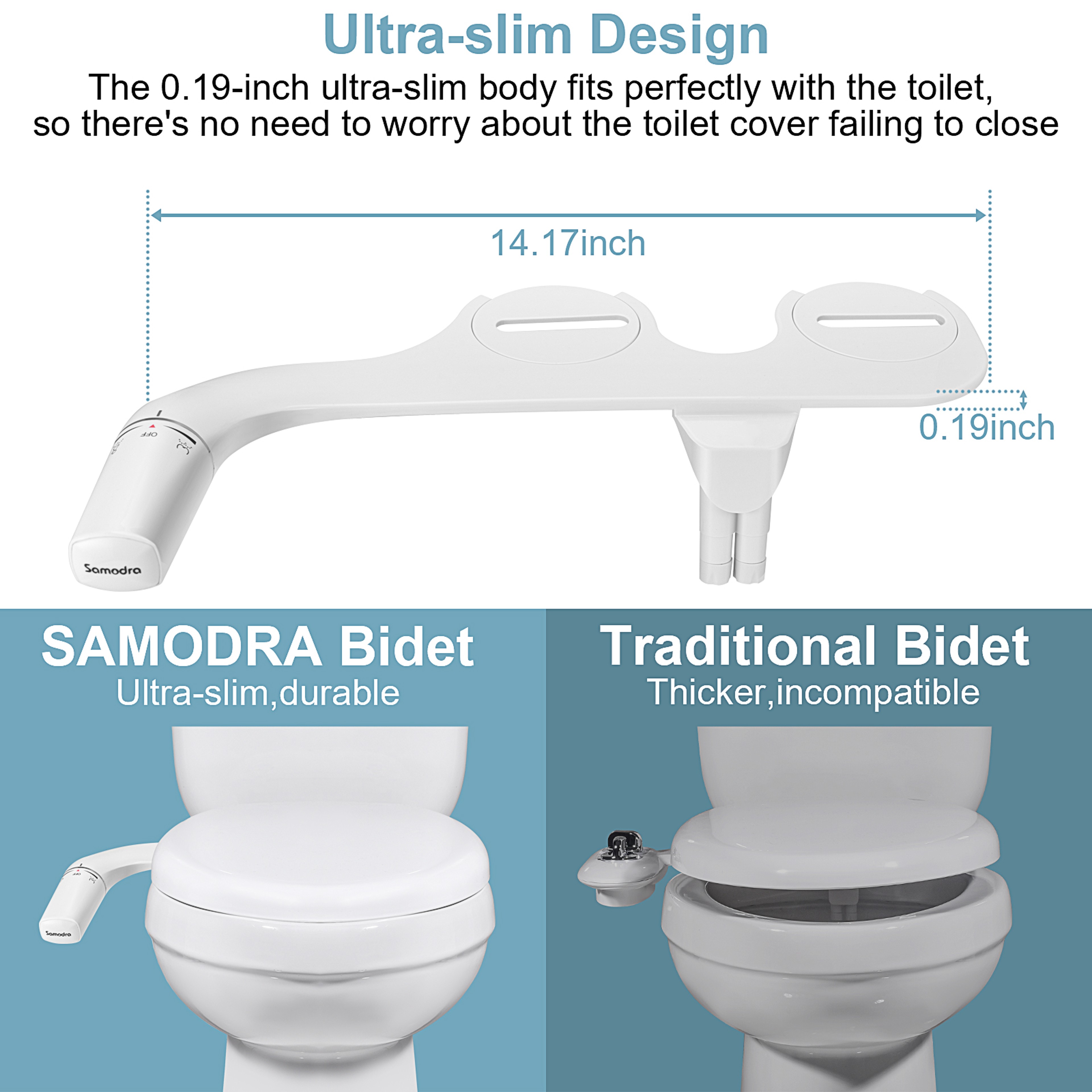Ultra-Slim Dual Nozzle Bidet Attachment with Adjustable Water Pressure – view 4