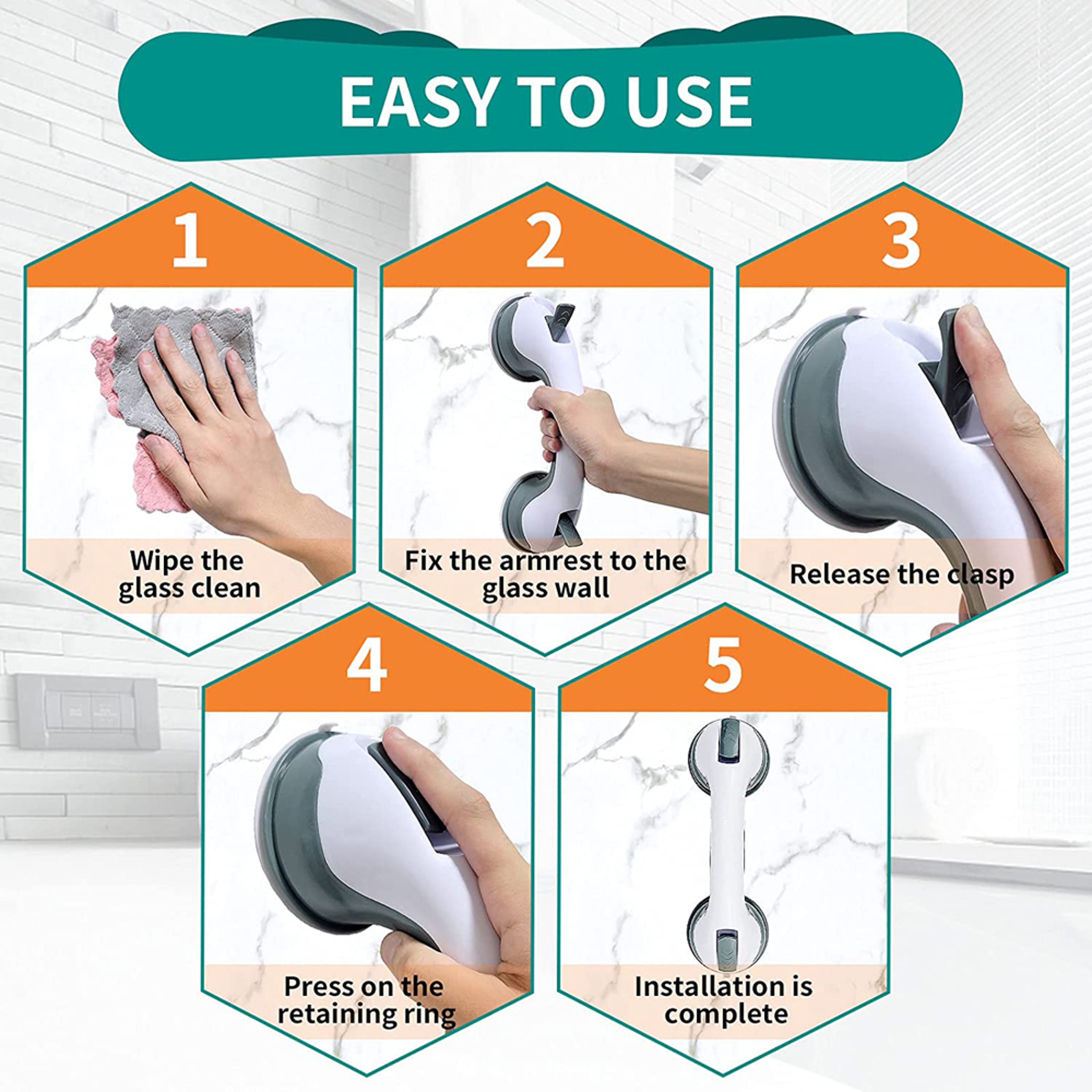 Dual Locking Suction Shower Grab Handle With Anti Slip Support 2