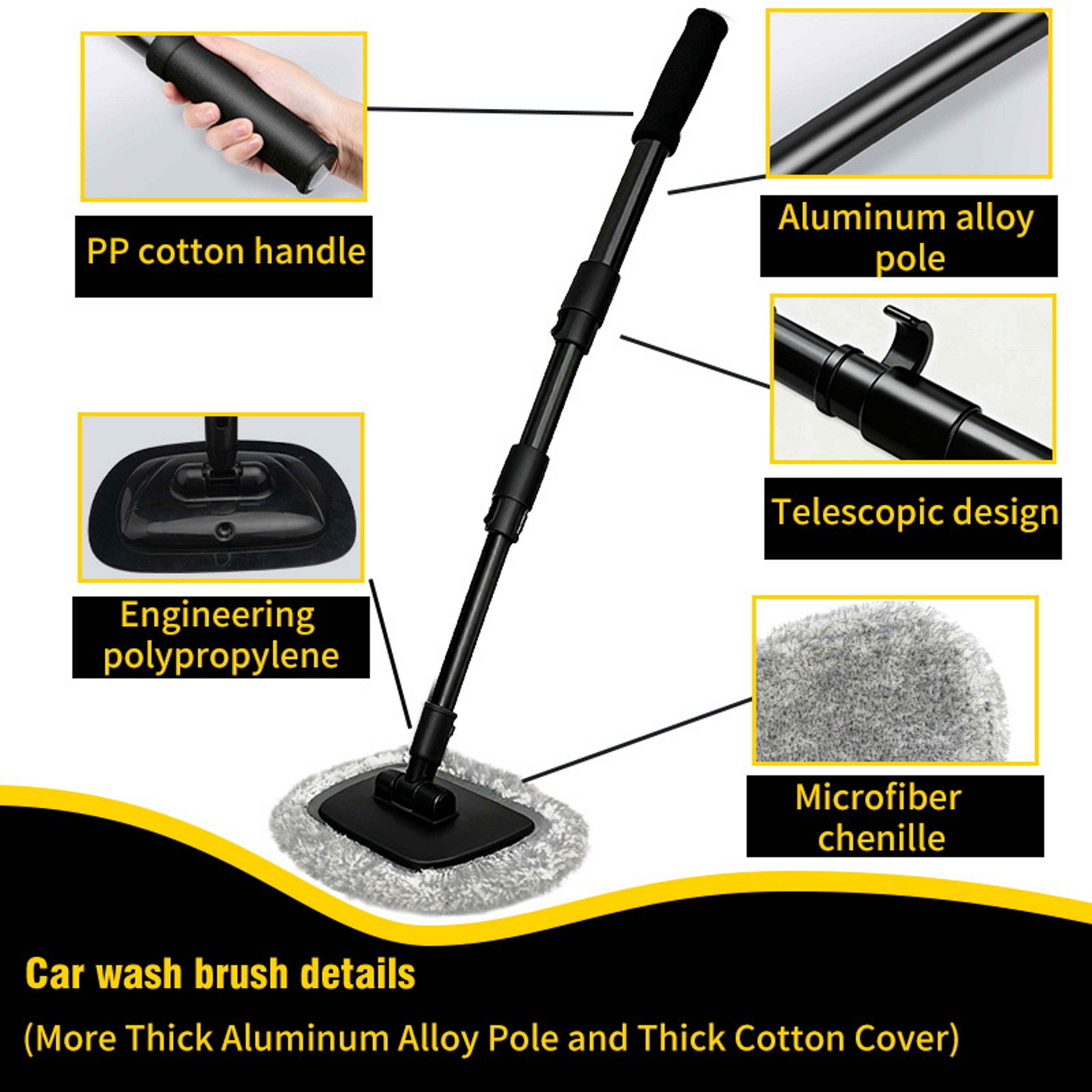Telescoping Car Wash Mop With Long Handle And Bent Bar Cleaning Brush 3