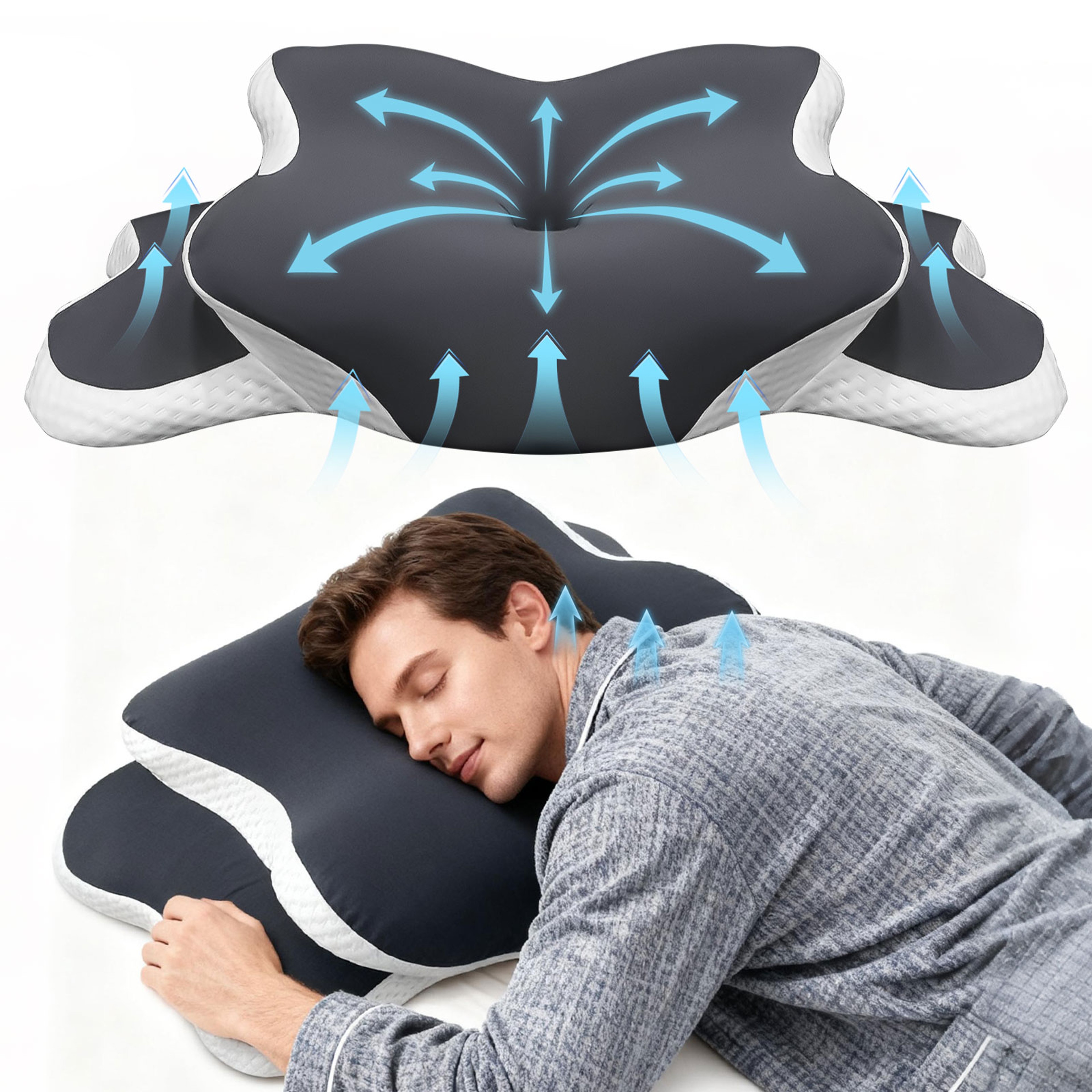 Ergonomic Cervical Memory Foam Pillow with Ice Silk Pillowcase for Back and Side Sleepers – view 1