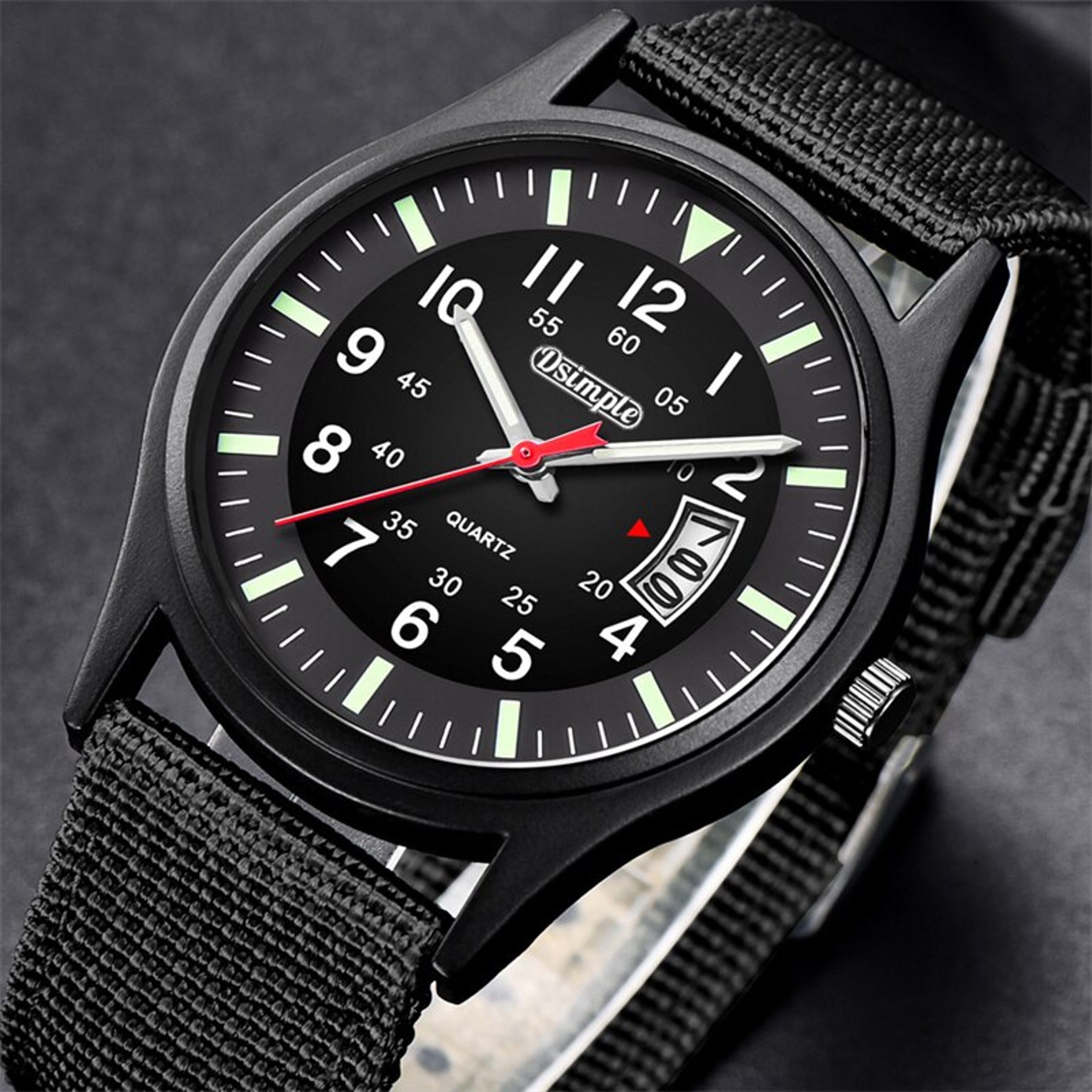 Mens Military Style Quartz Watch With Nylon Strap And Date Display 0