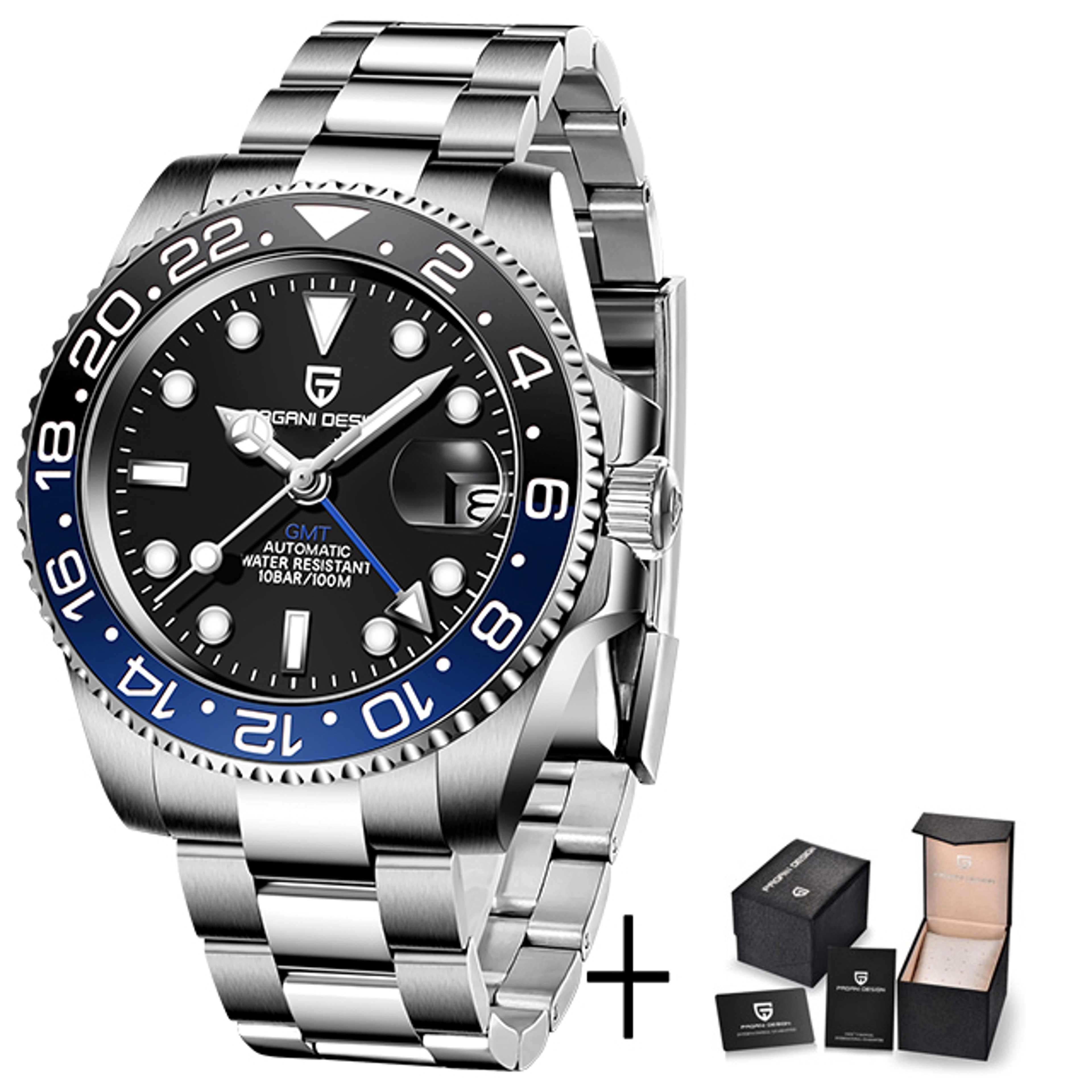 Men's Automatic GMT Mechanical Watch with Sapphire Crystal and Stainless Steel Band – view 7