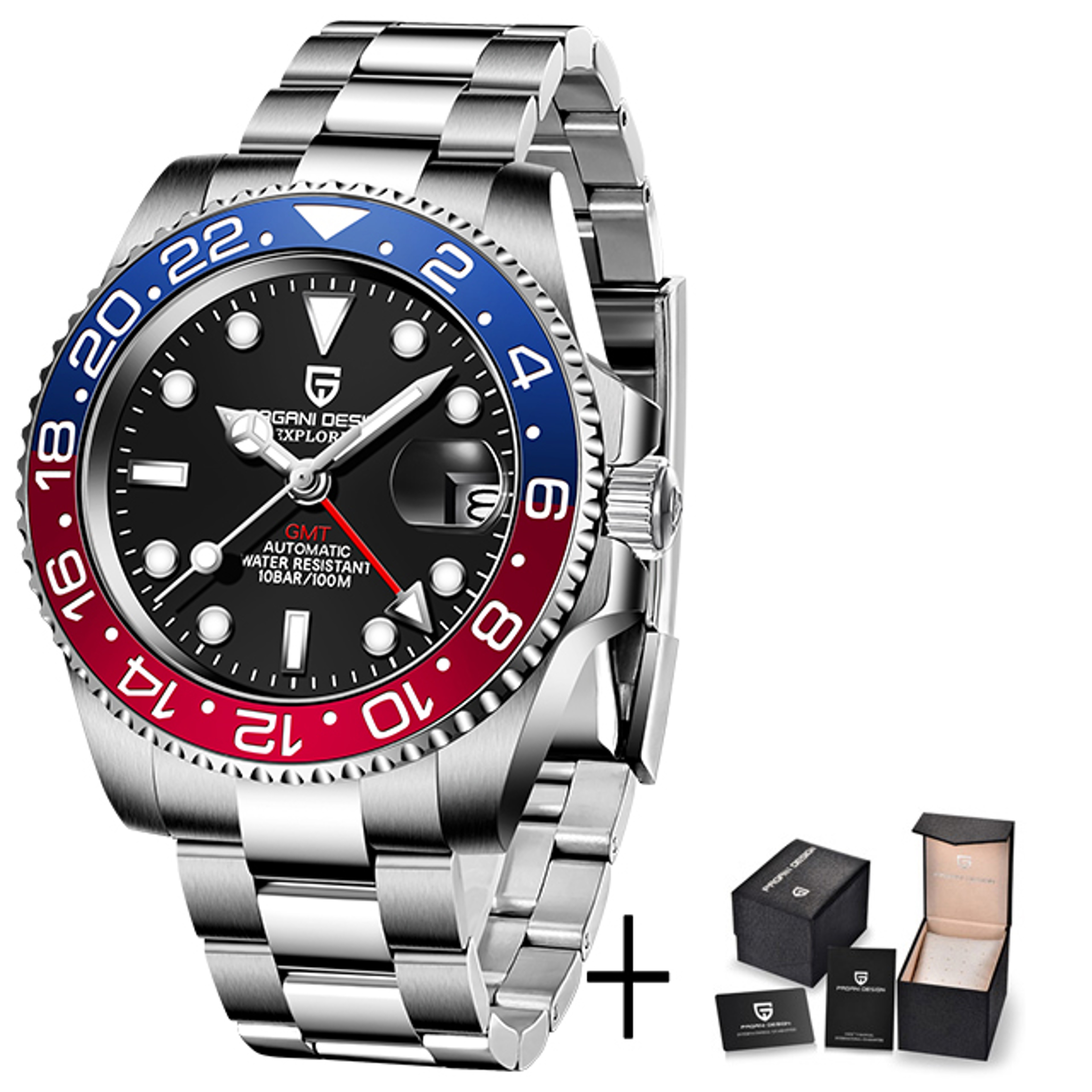 Men's Automatic GMT Mechanical Watch with Sapphire Crystal and Stainless Steel Band – view 9
