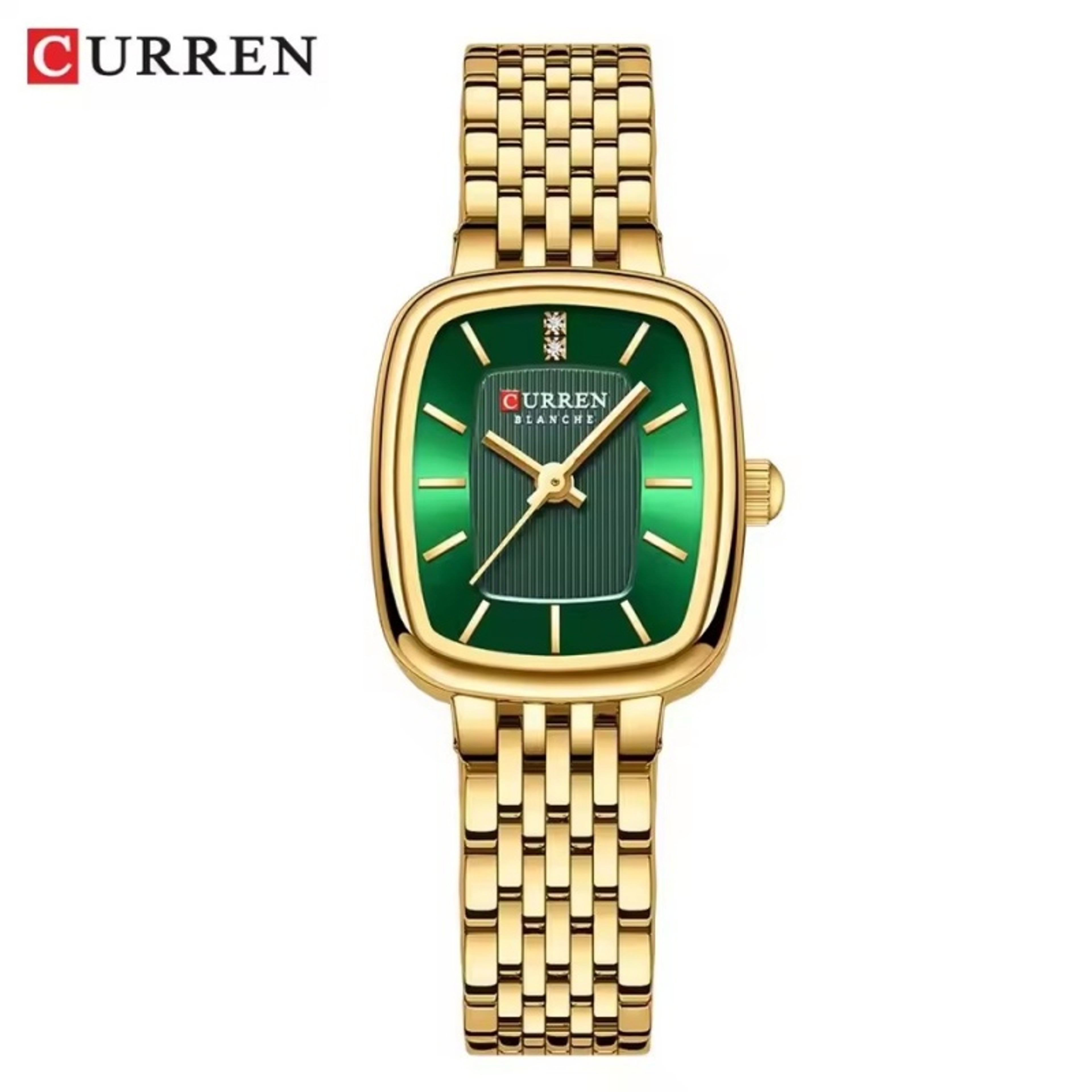 Women's Rectangular Quartz Watch with Gold Dial and Stainless Steel Bracelet – view 8