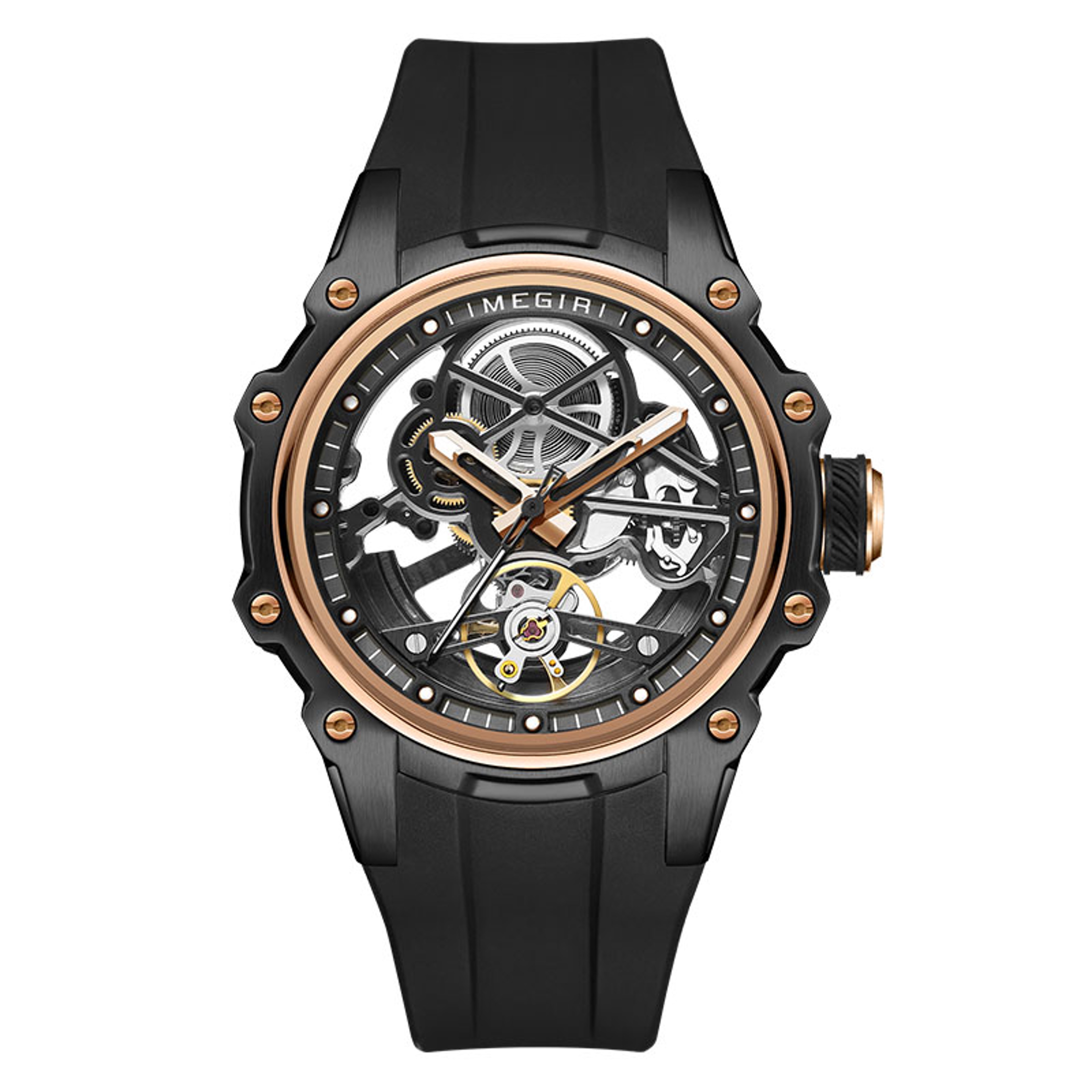Men Automatic Mechanical Skeleton Watch with Stainless Steel Case and Silicone Strap – view 10