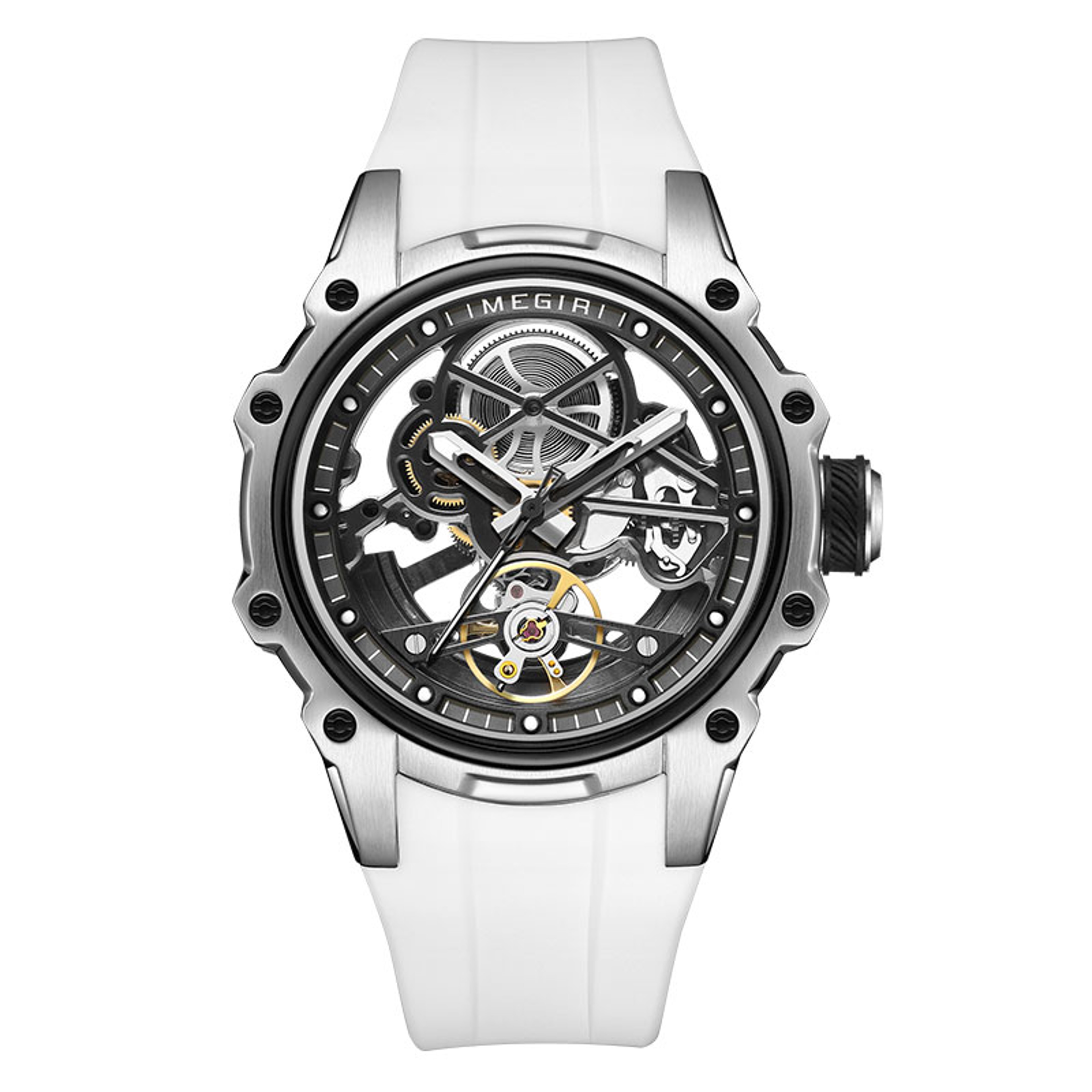 Men Automatic Mechanical Skeleton Watch with Stainless Steel Case and Silicone Strap – view 11
