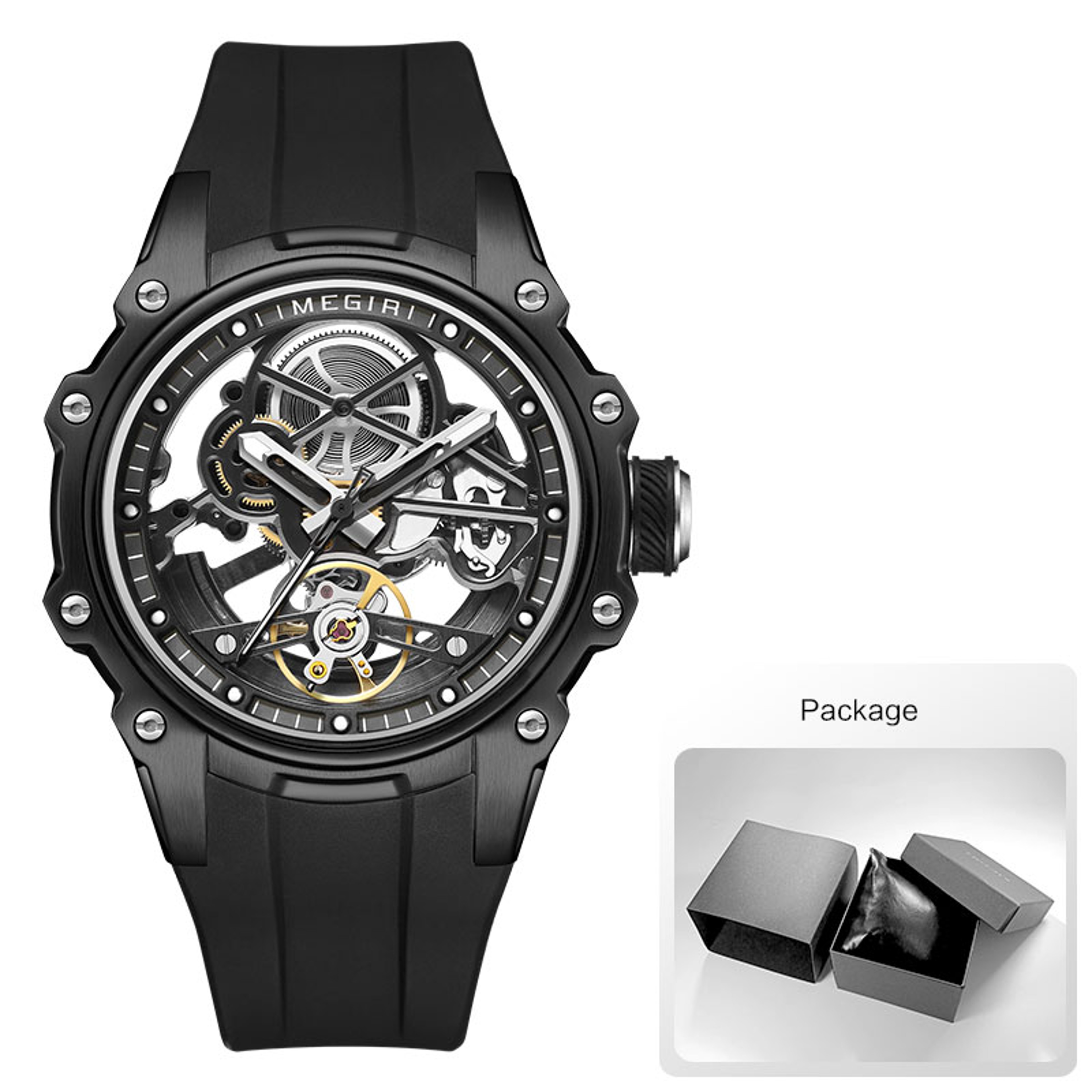 Men Automatic Mechanical Skeleton Watch with Stainless Steel Case and Silicone Strap – view 13