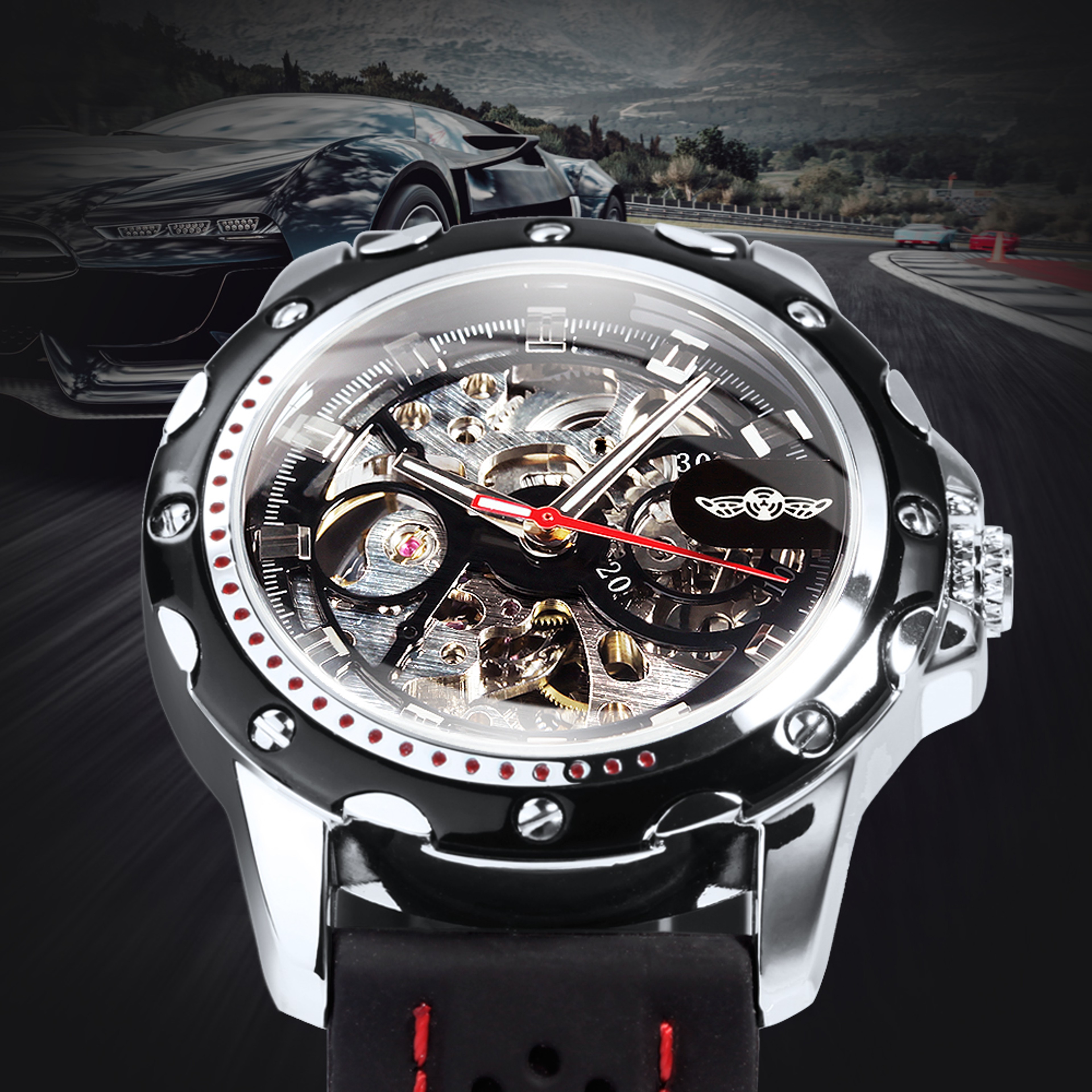 Men's Automatic Mechanical Skeleton Watch with Luminous Hands and Rubber Strap – view 2