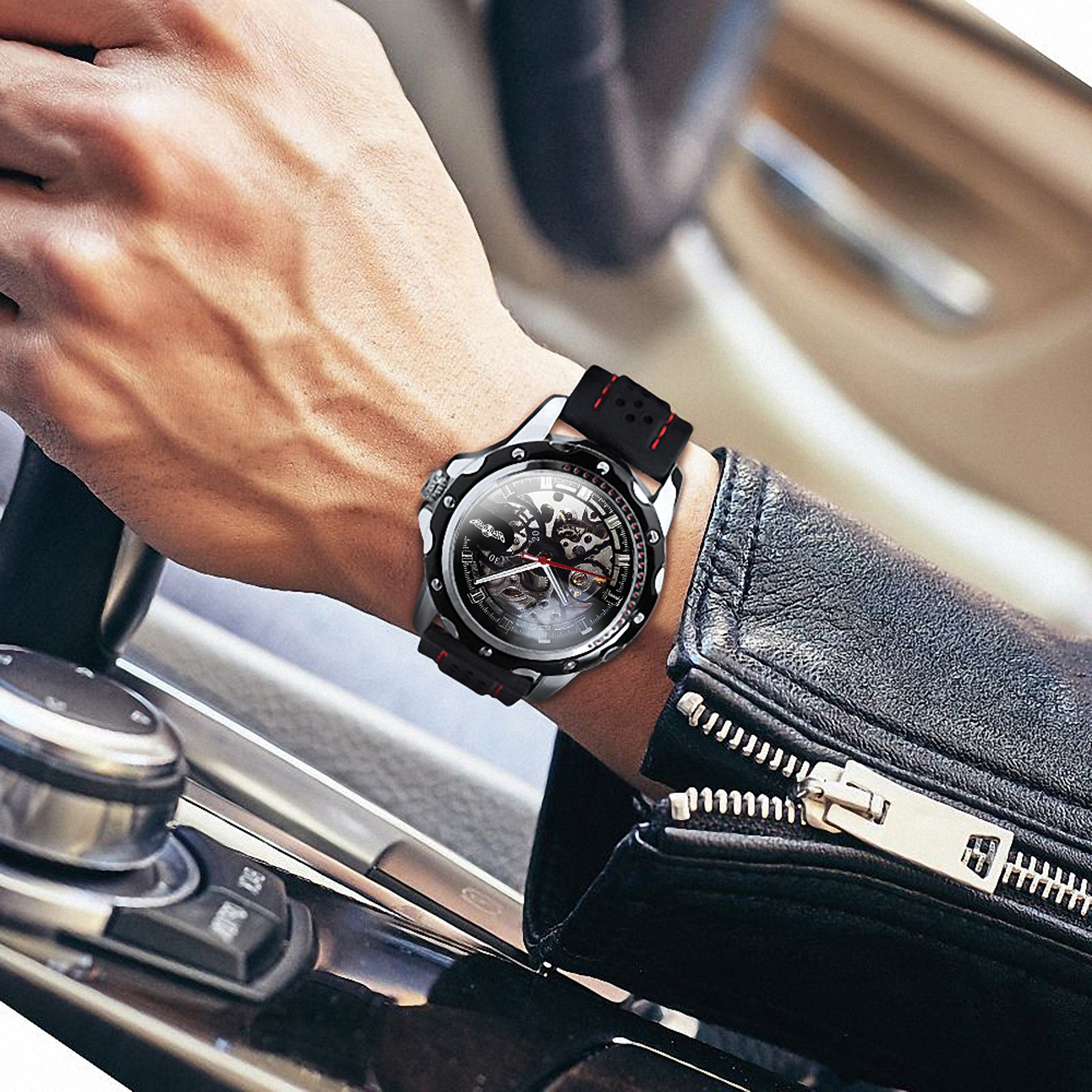 Men's Automatic Mechanical Skeleton Watch with Luminous Hands and Rubber Strap – view 6