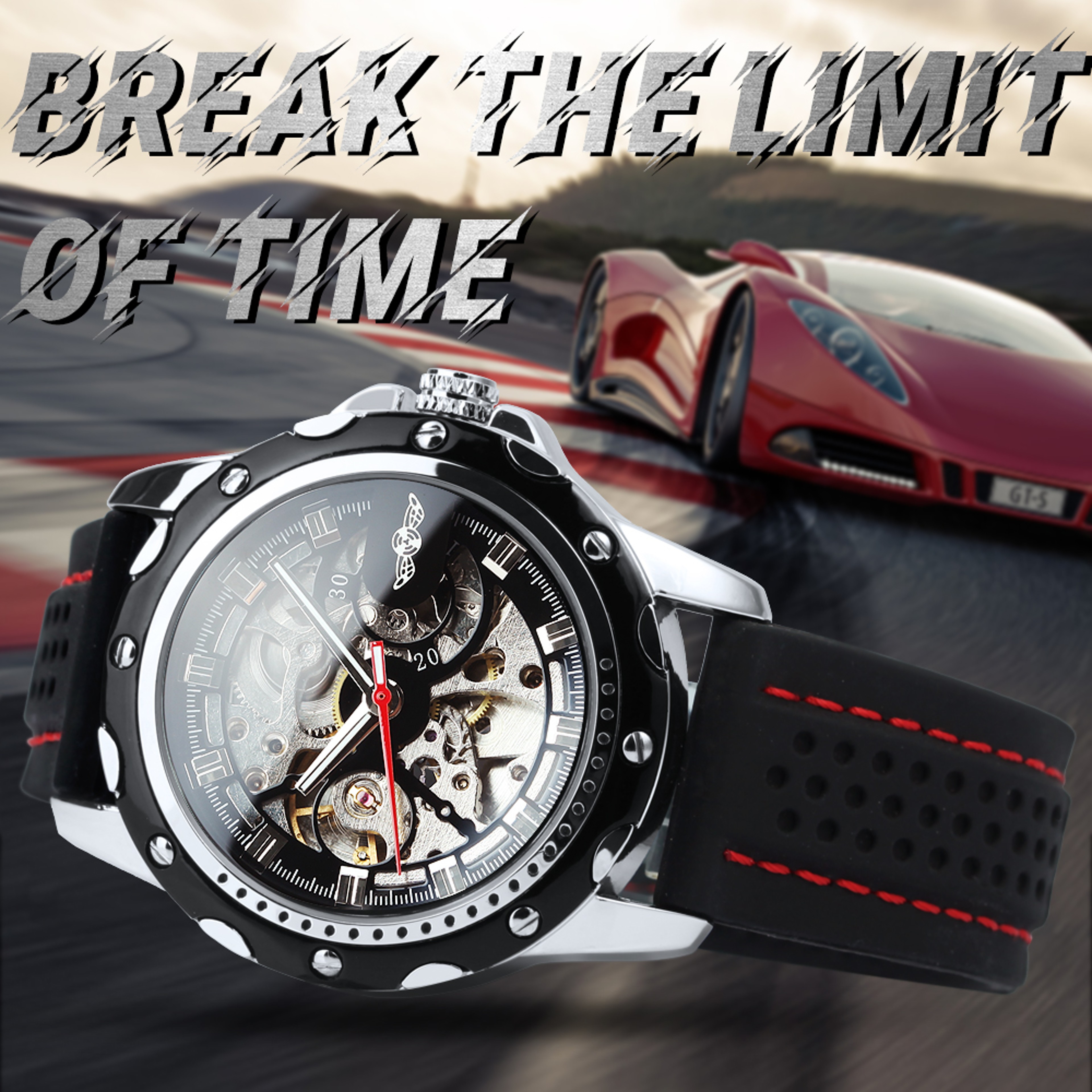 Men's Automatic Mechanical Skeleton Watch with Luminous Hands and Rubber Strap – view 4