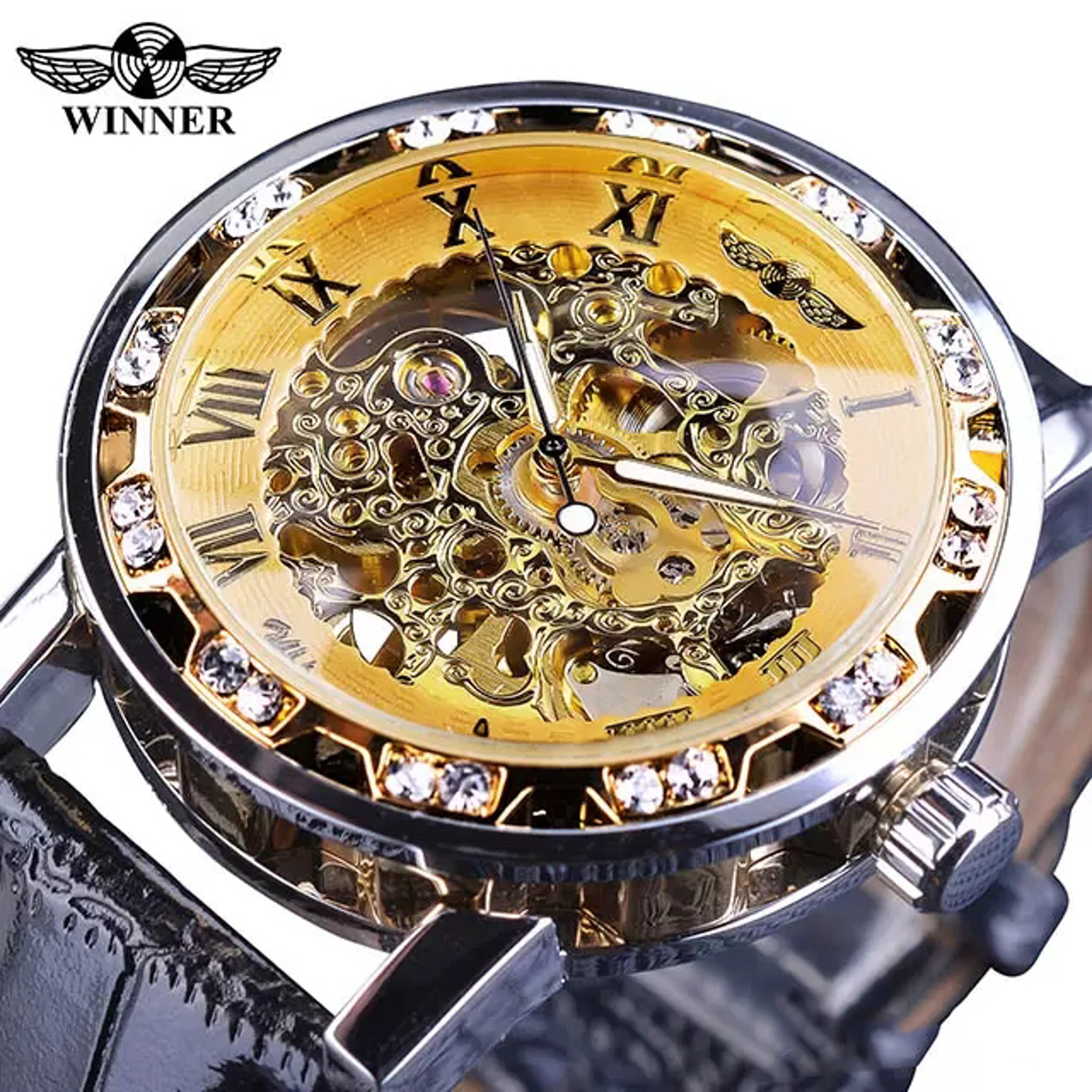 Men's Skeleton Mechanical Watch with Black PU Leather Band and Stainless Steel Case – view 12